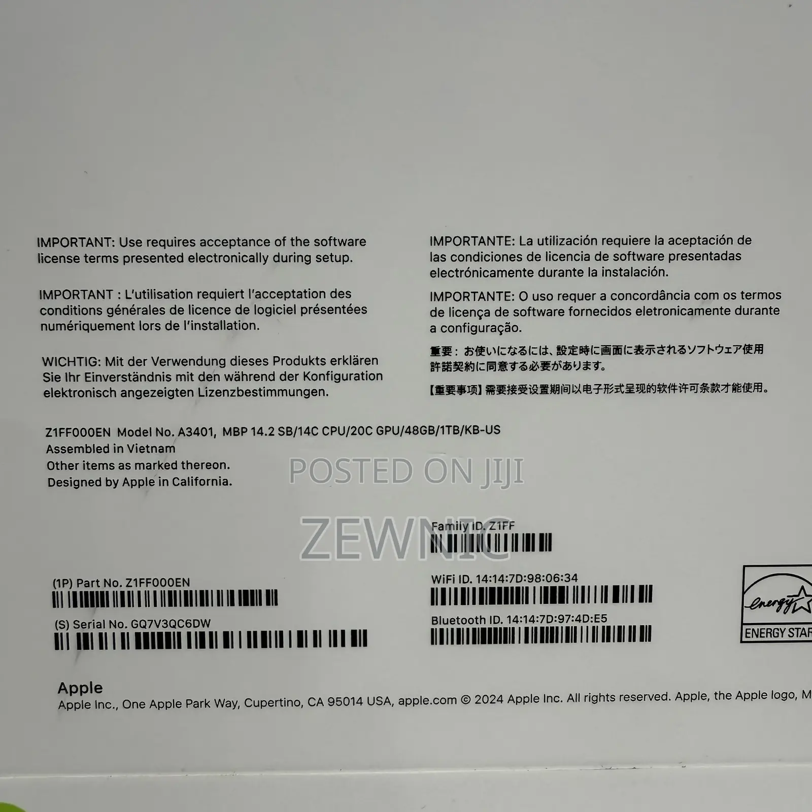 New Laptop Apple MacBook Pro 48GB Apple M4 Pro SSD 1T