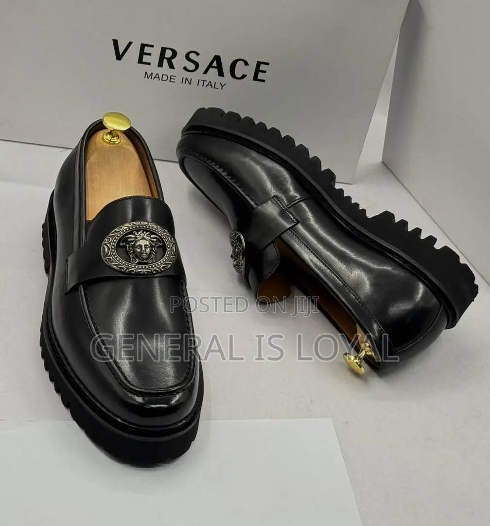Versace Black Men Leather Shoe
