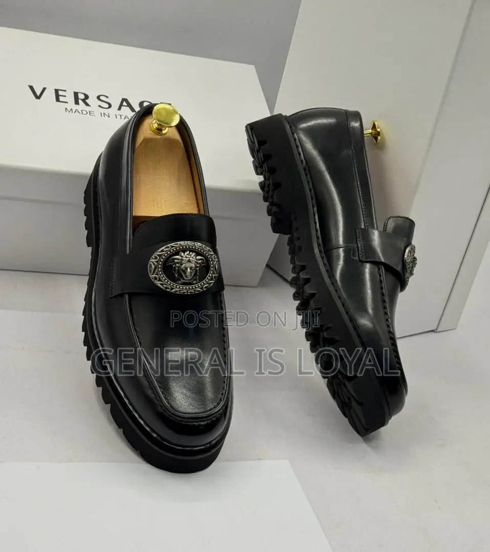 Versace Black Men Leather Shoe