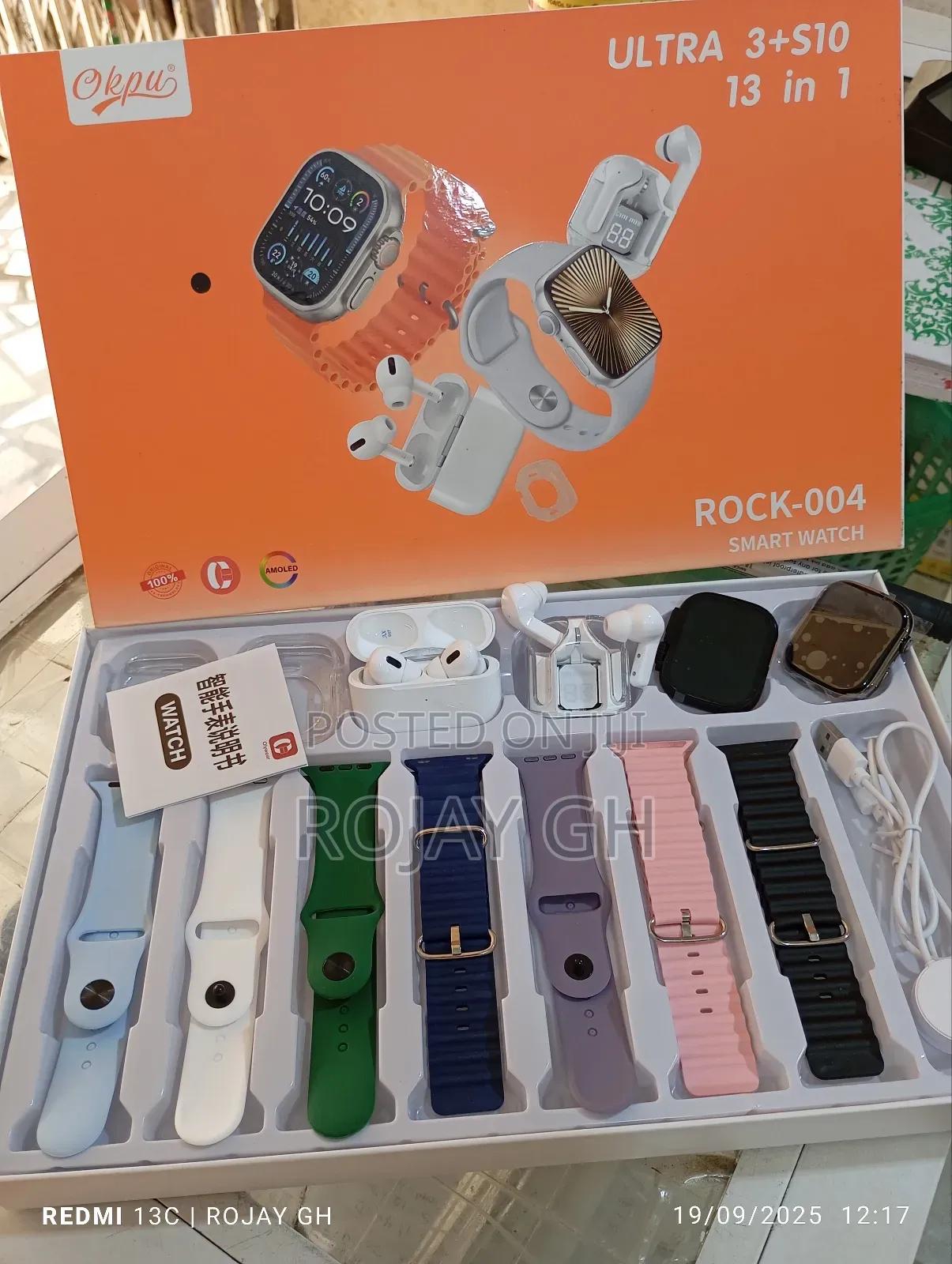13-in-1 Ultra 3 + S10 Smart Watches, 2 Airpods, 7 Steps - Black