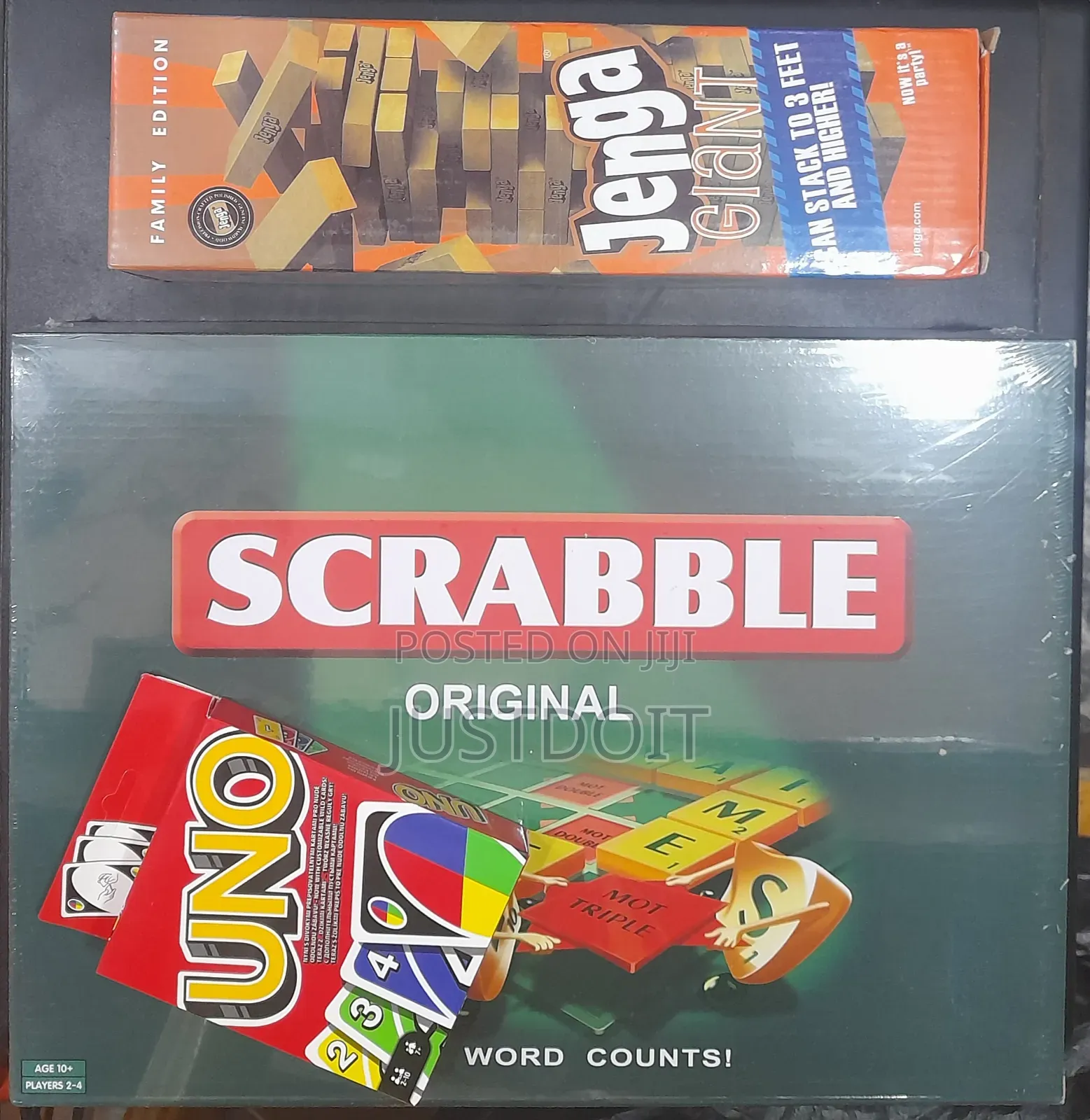 Jenga + Scrabble + Uno Game Pack