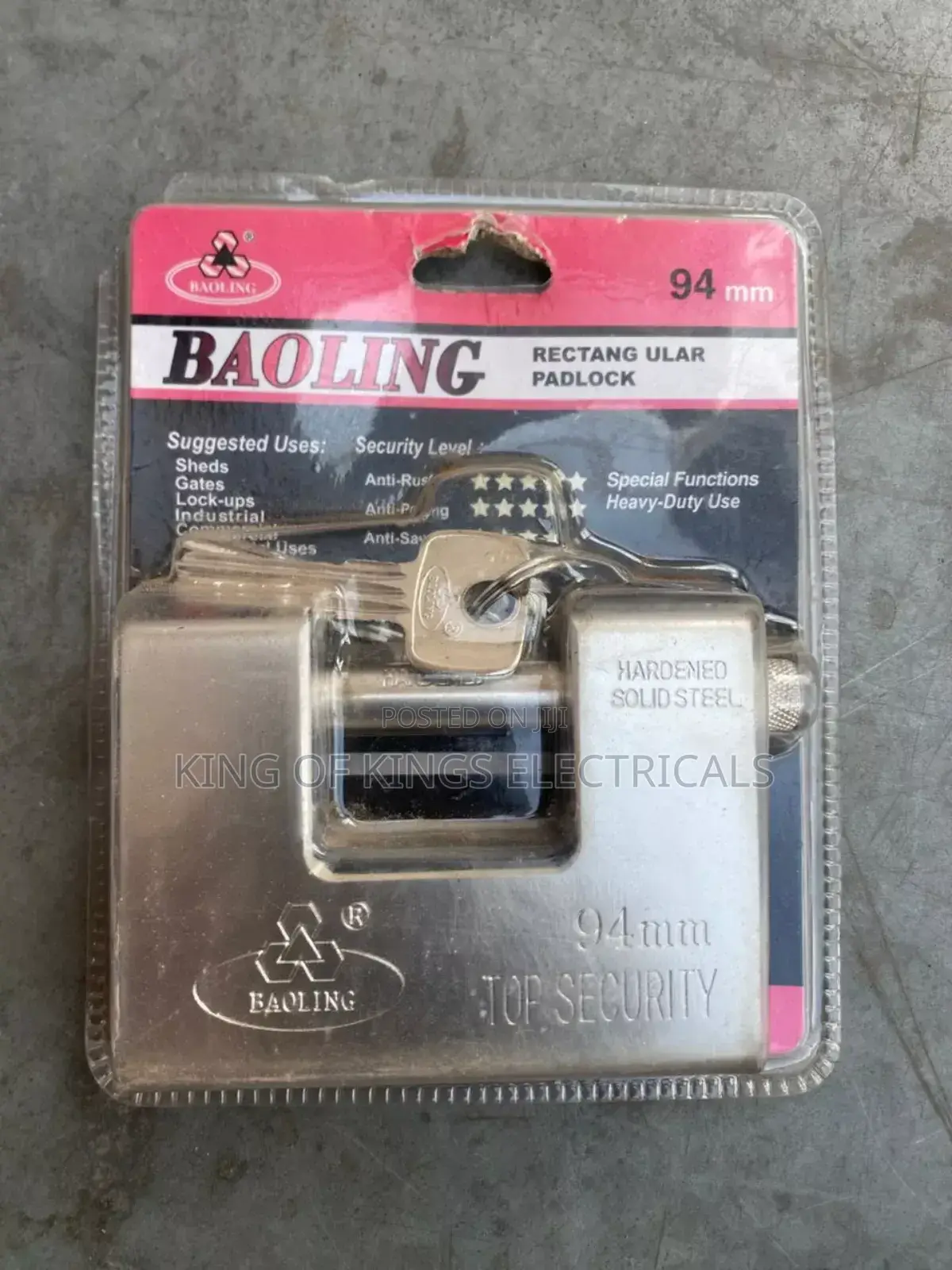 Baoling 94mm Rectangular Padlock–Heavy Duty Solid Steel Security Lock
