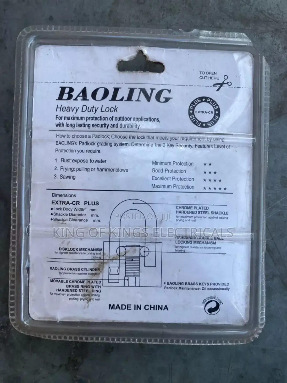 Baoling 94mm Rectangular Padlock–Heavy Duty Solid Steel Security Lock