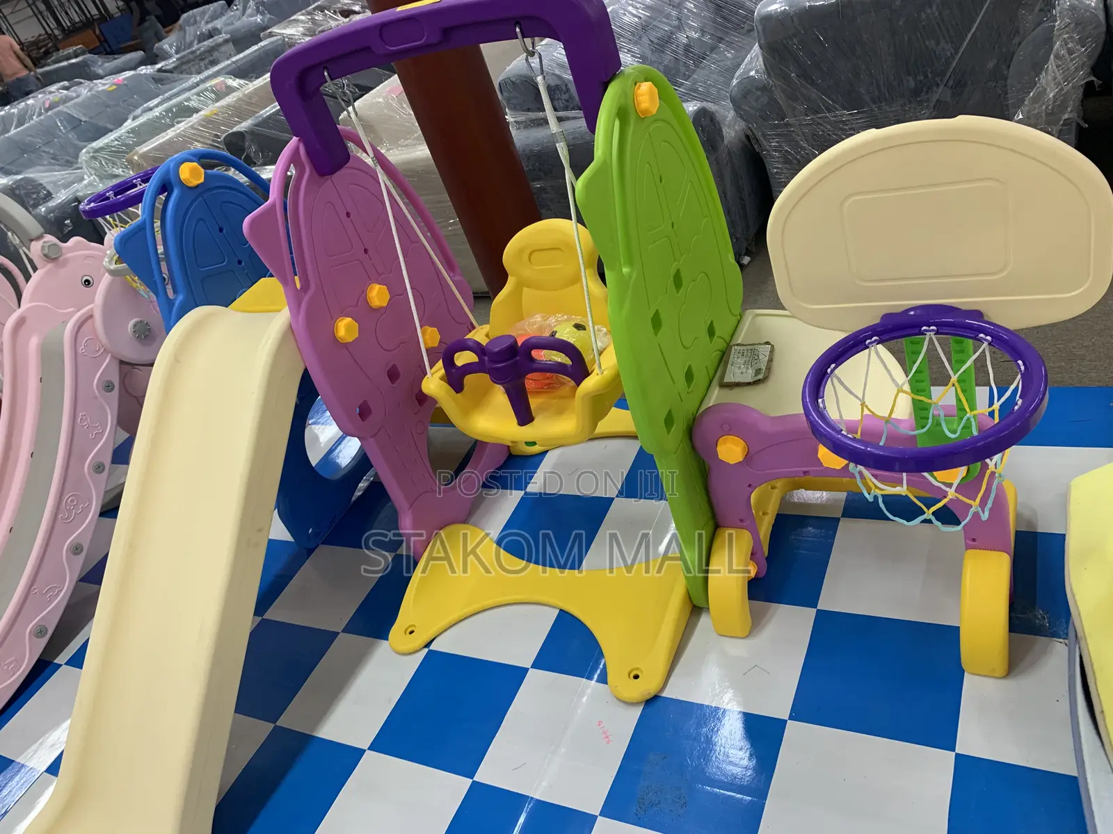 Slide for Playground + Swing Chair + Basketball Hoops and Balls