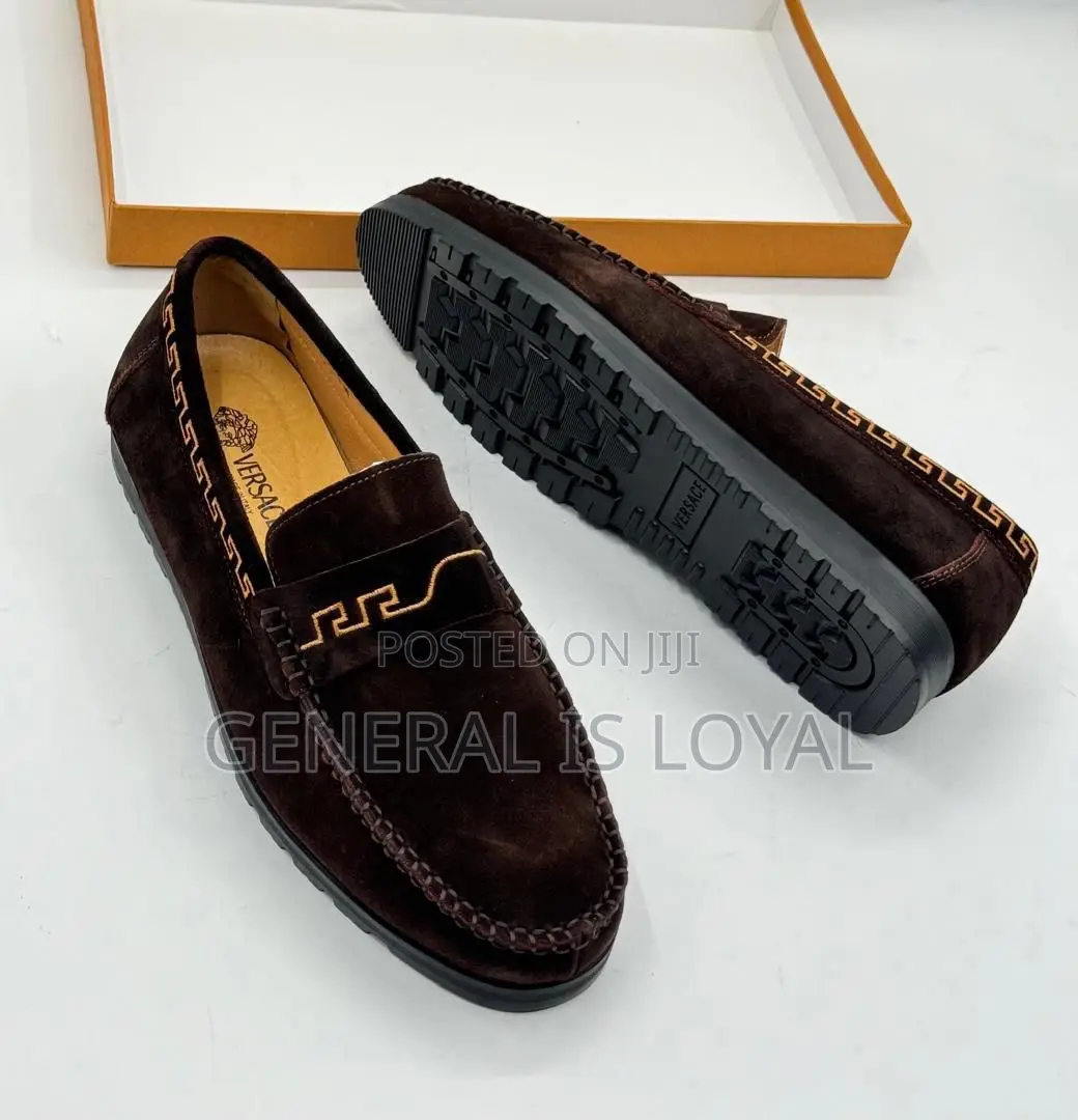 Versace Sued Loafers  Coffee Men Shoe