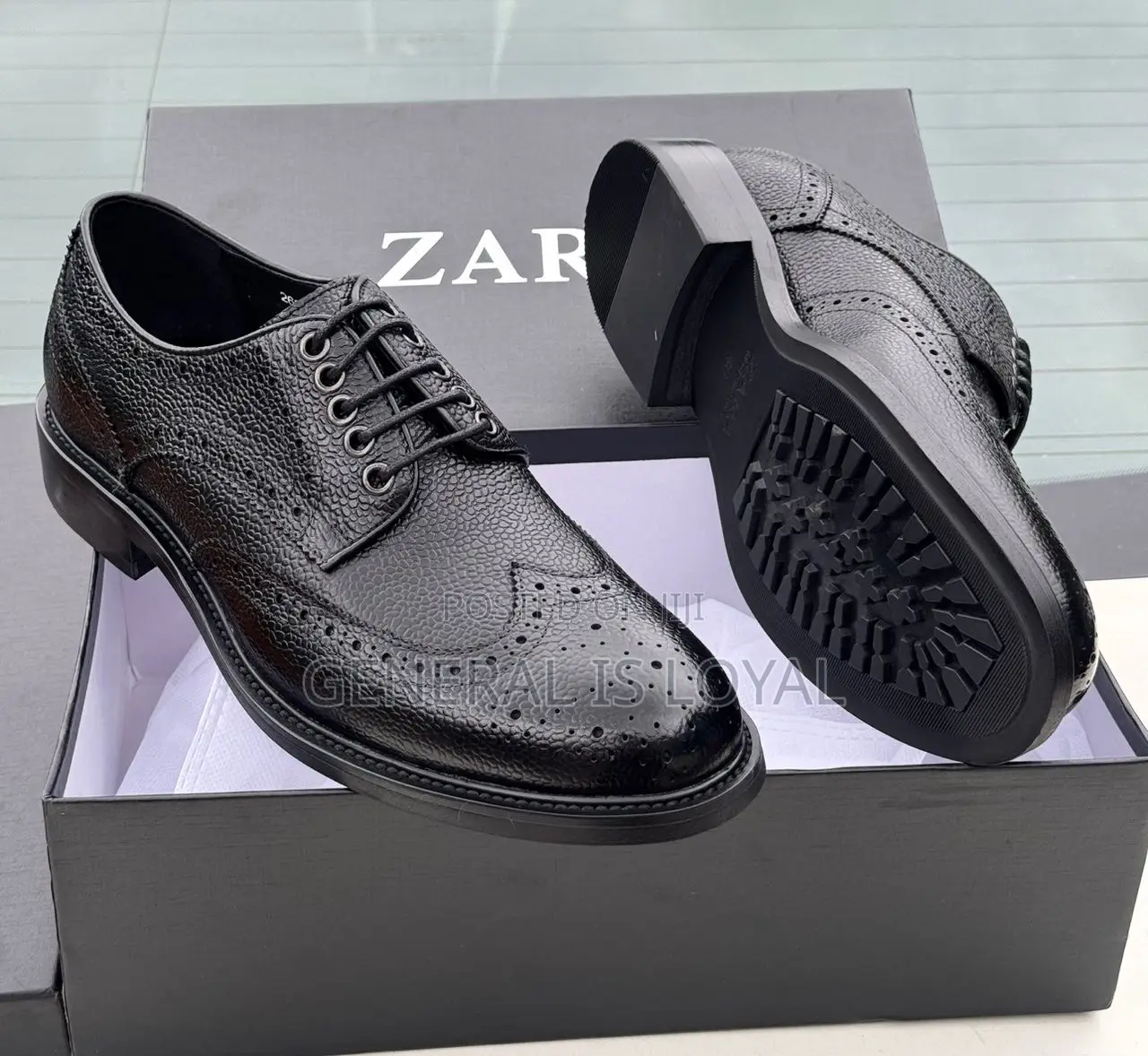Zara  Derby Black Men Leather Lace Shoe