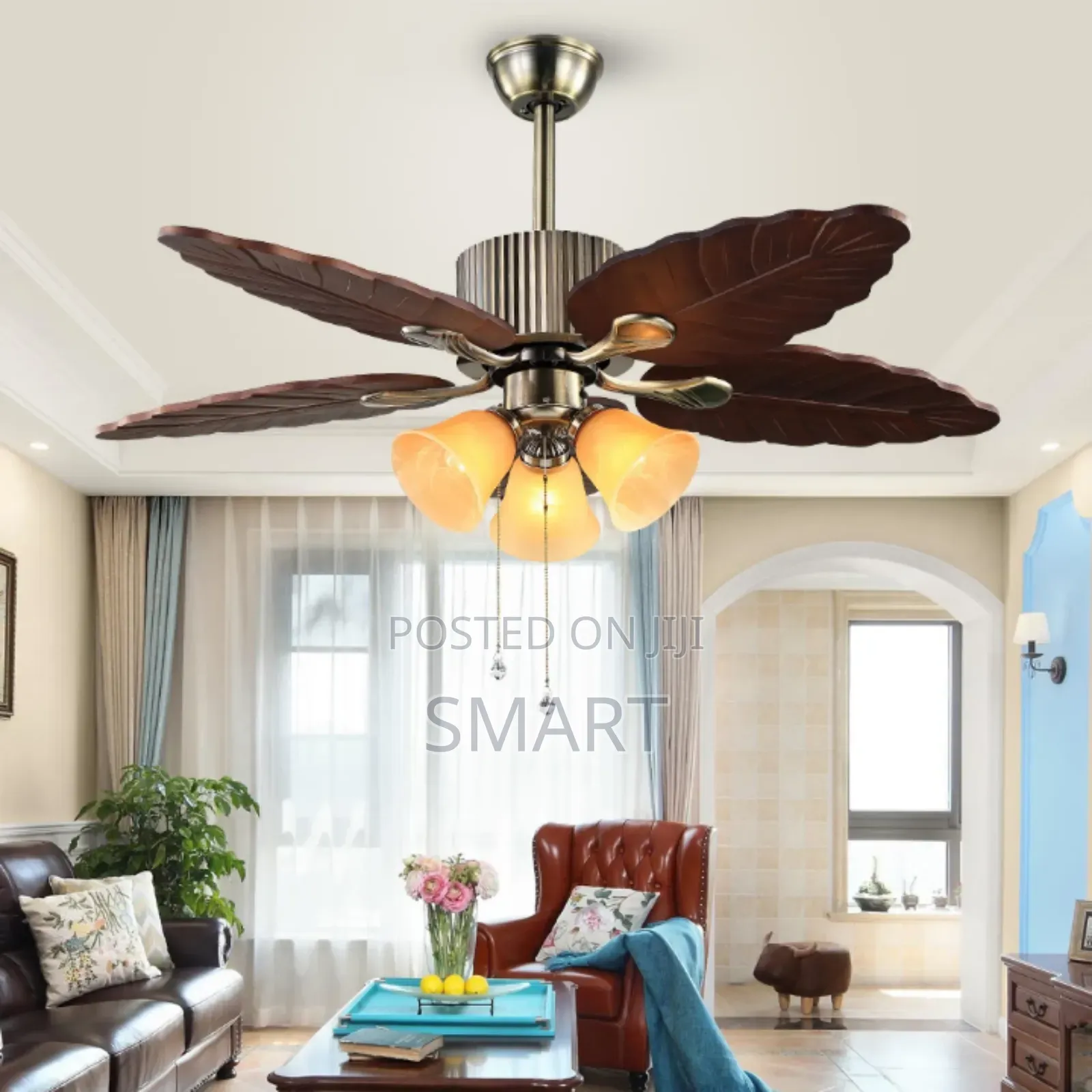 5 Blade Wooden Leaf Fan Light + Remote