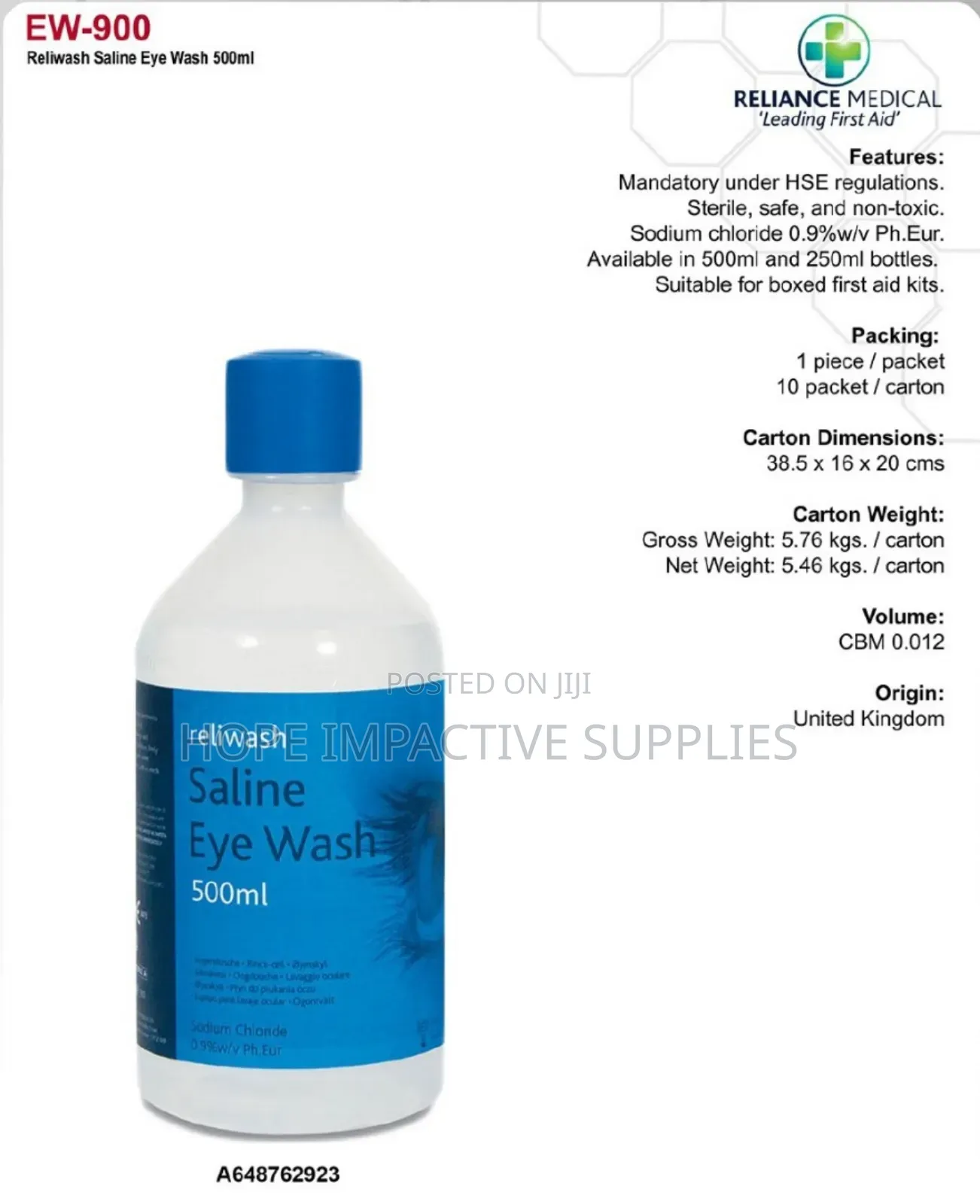 Saline Eye Wash Bottle (500ml).