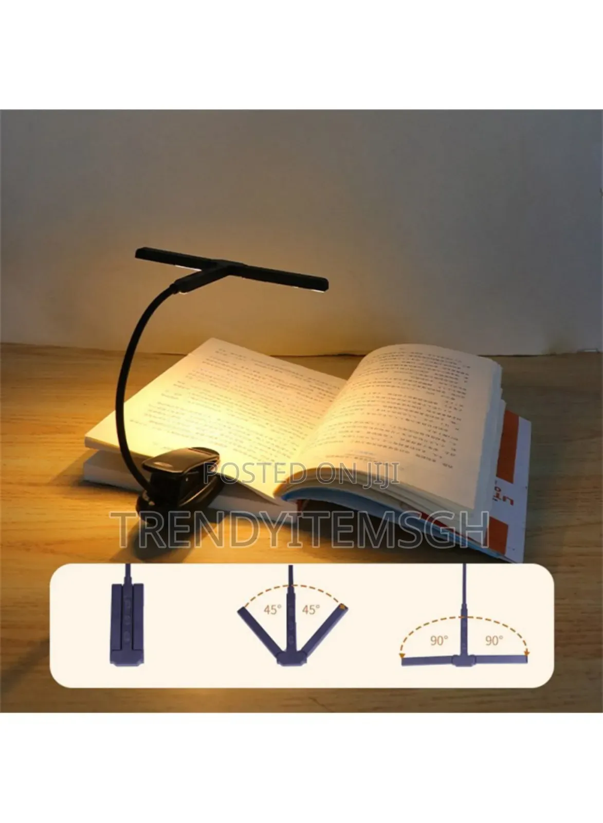 90 Degree Adjustable Dual Head Reading Lamp Foldable Clip Light
