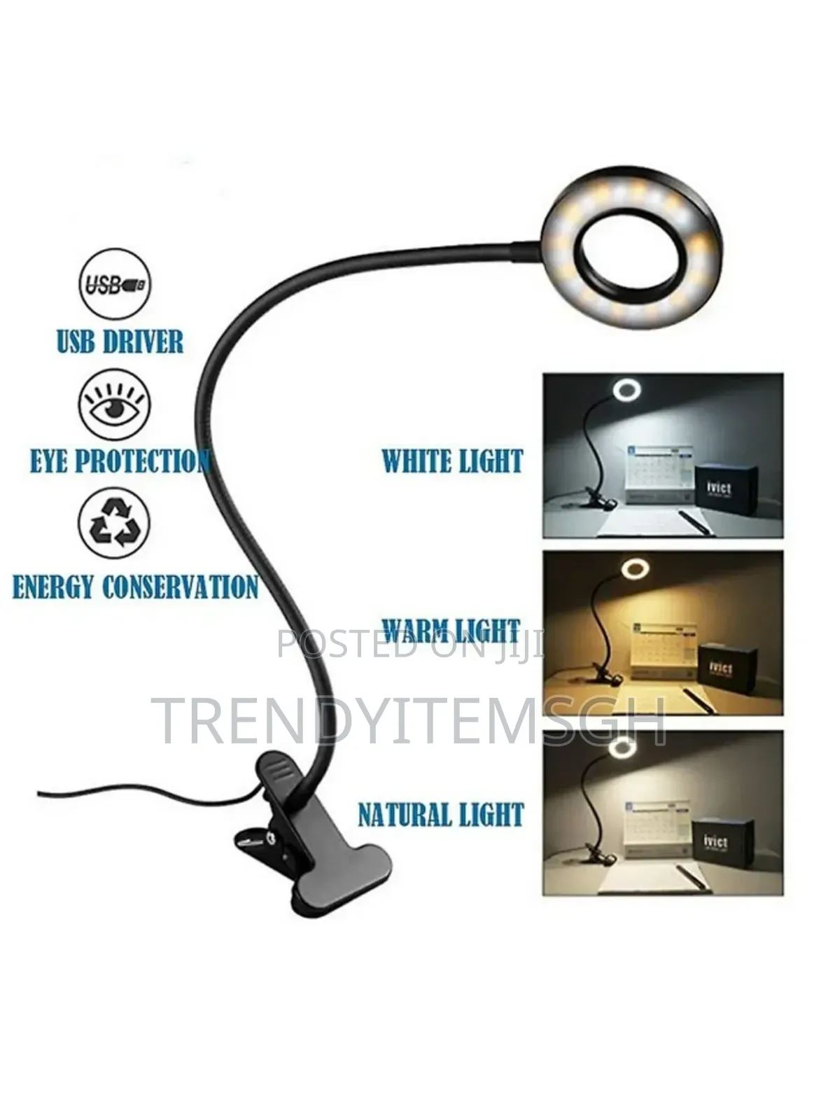 Clip-on Usb Table Lamp With 3 Color Modes Adjustable 10 Brightness