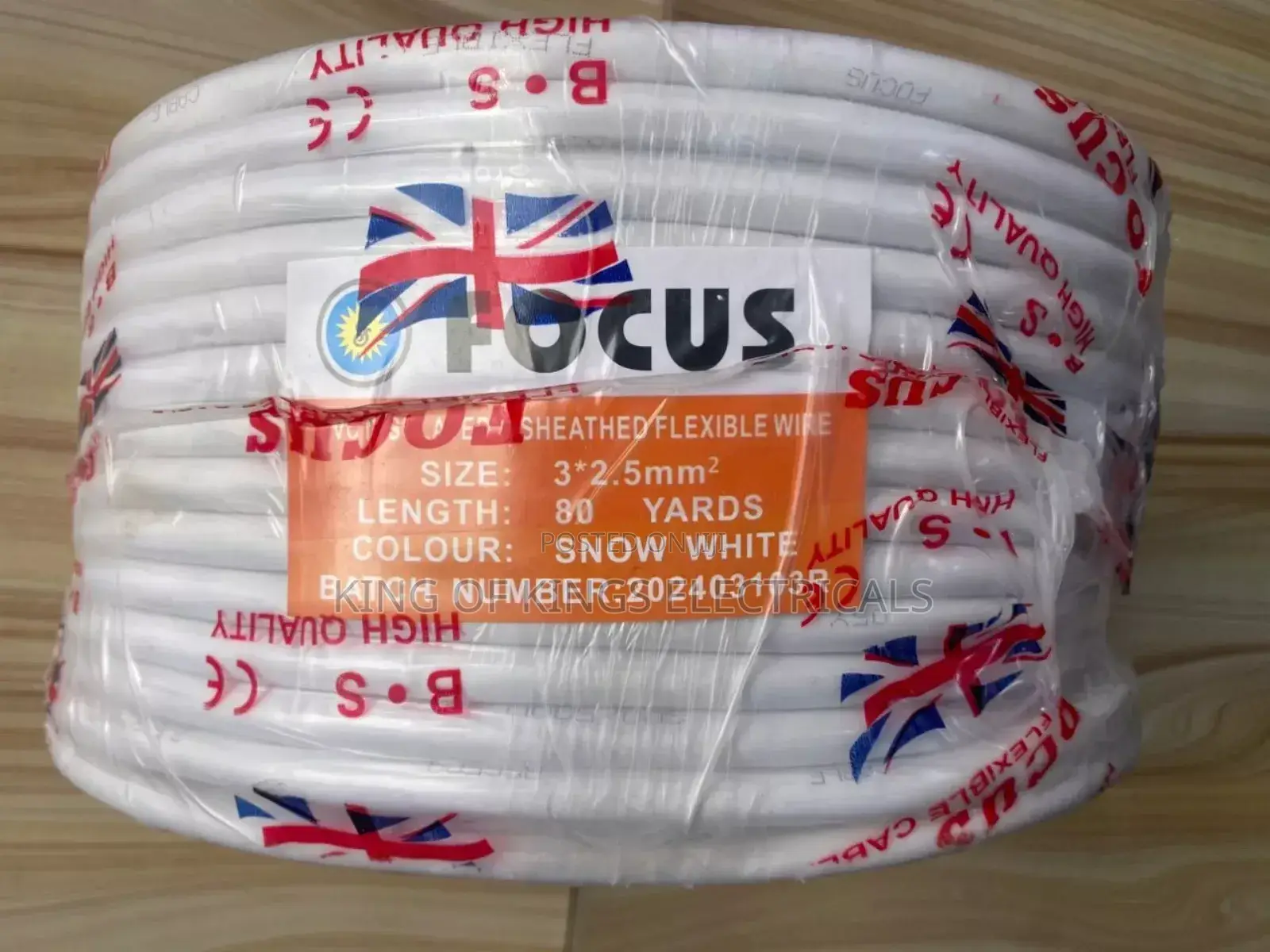 Focus Sheathed Flexible Wire – 3×2.5mm, 80 Yards (Snow White)