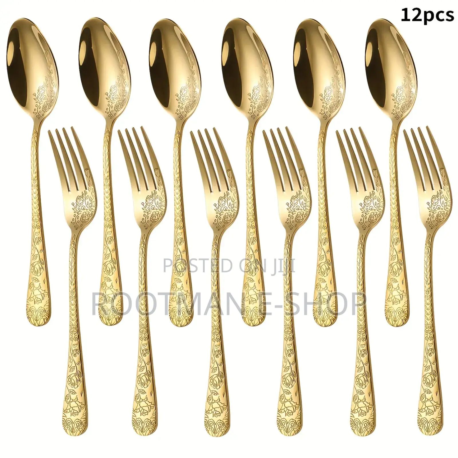 12pcs Premium Golden Spoon and Fork Set Stainless Steel