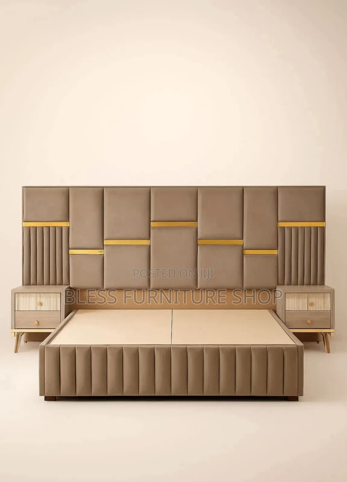 Brown and Gold Queen Size Bed Frame With Side Drawers