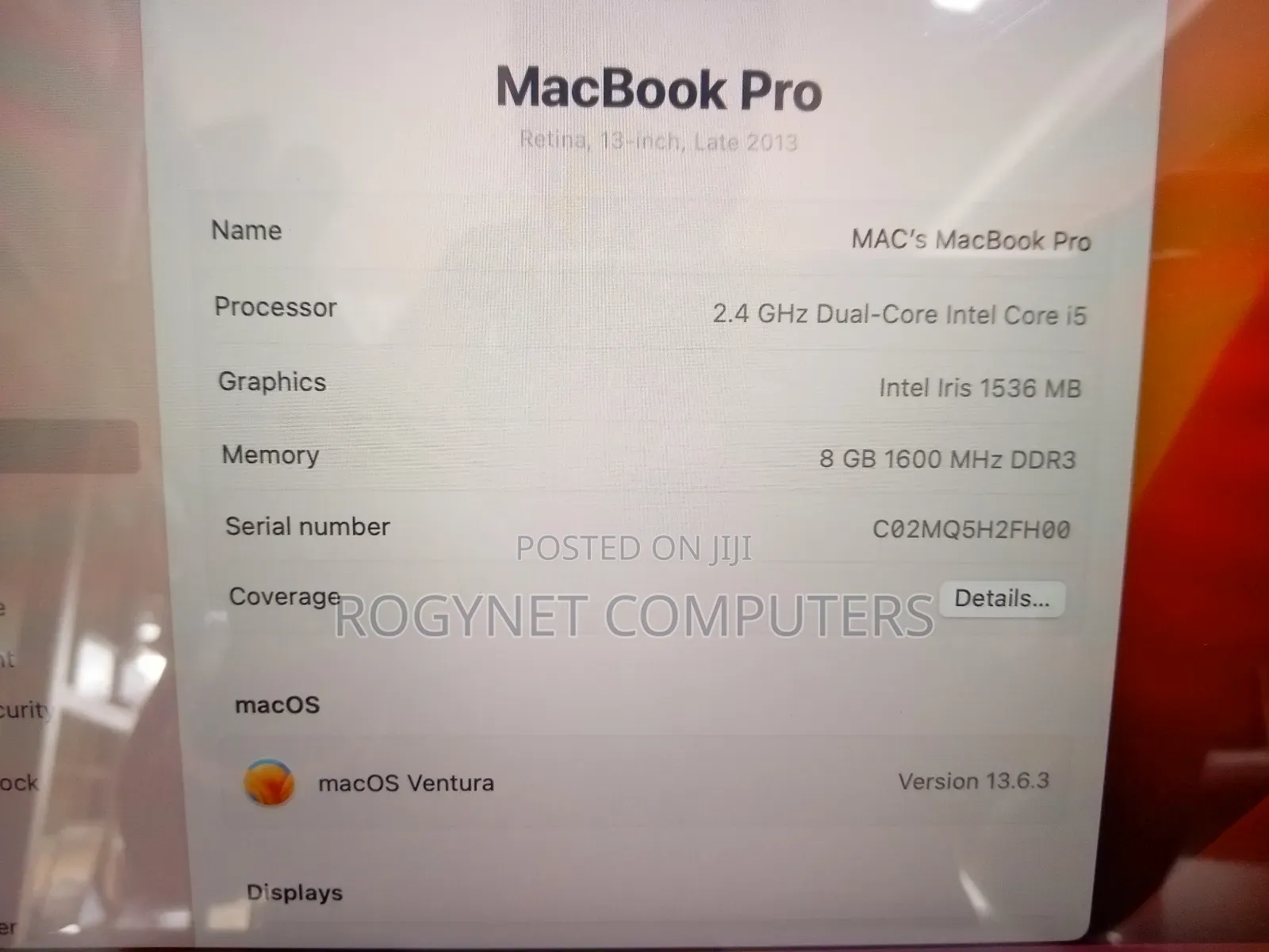 Laptop Apple MacBook Pro 2013 8GB Intel Core i5 SSD 256GB