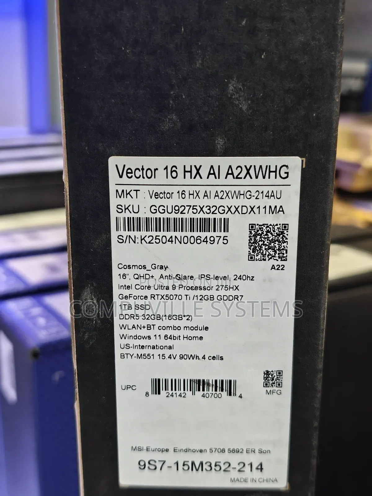 New Laptop MSI Vector 16 HX AI A2XWIG 32GB Intel Core Ultra 9 SSD 1T