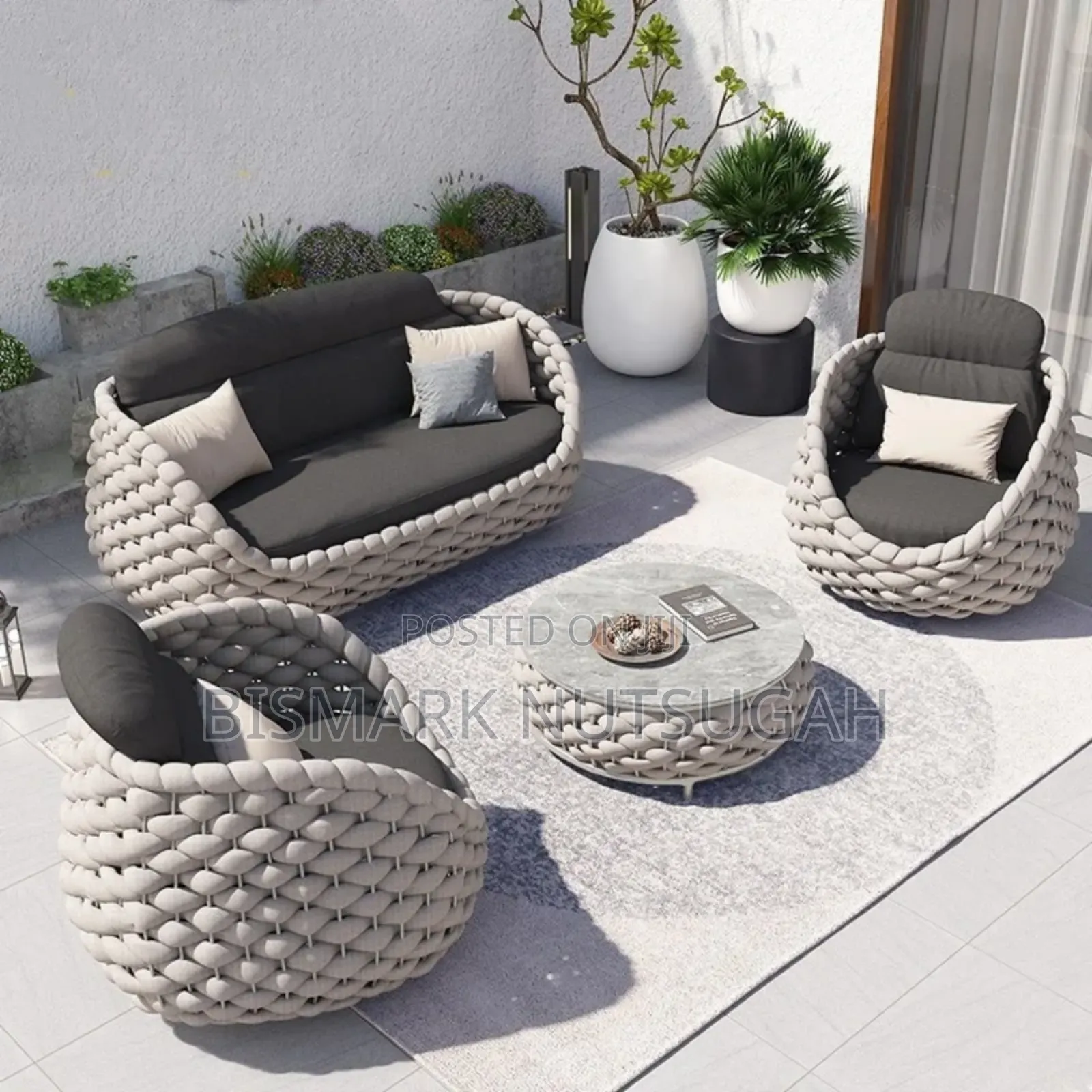 Outdoor Woven Sofa Set With Table