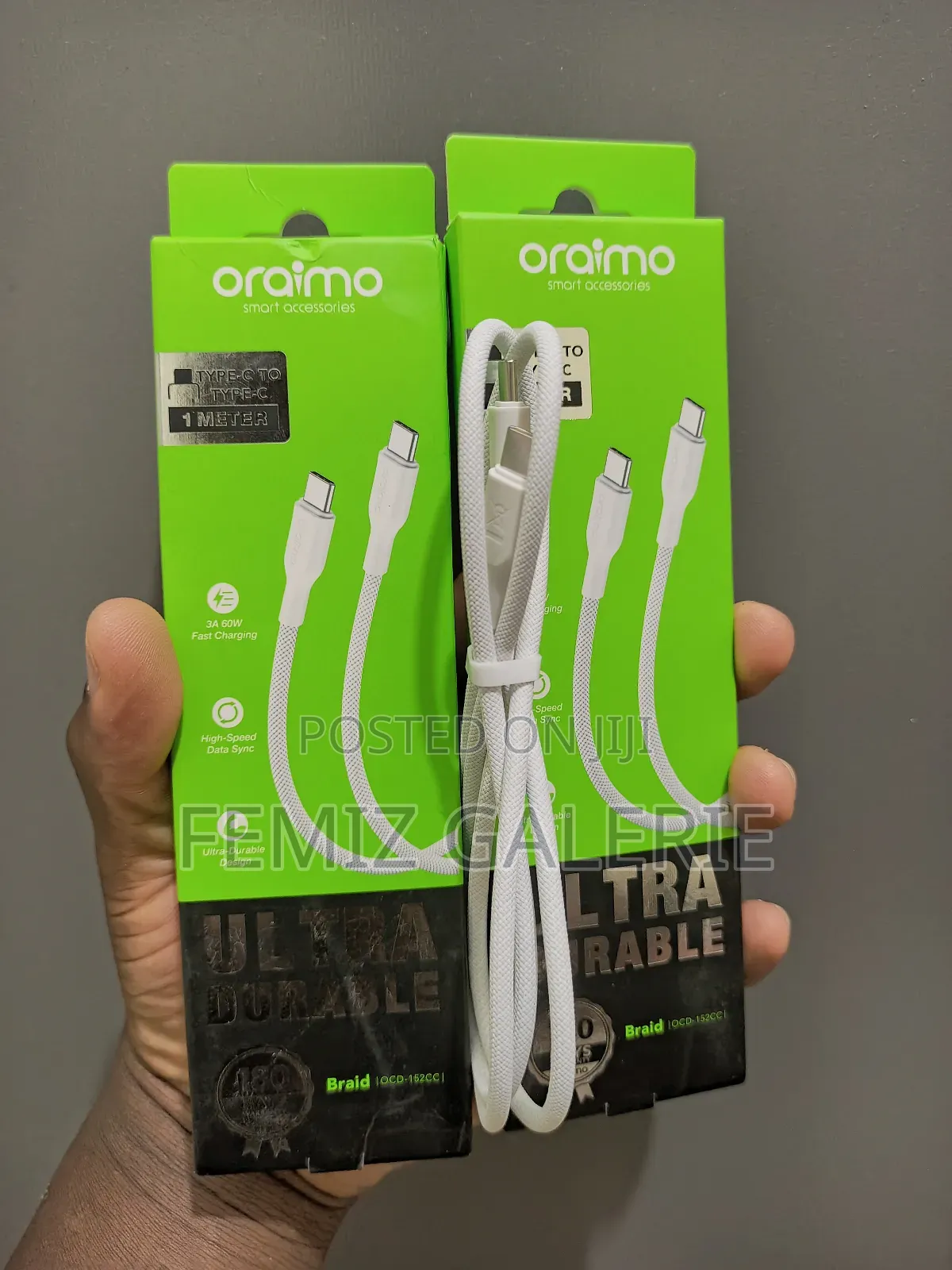 Oraimo Braid 3a 60w Fast Charging Type-C to Type-C Cable 1m
