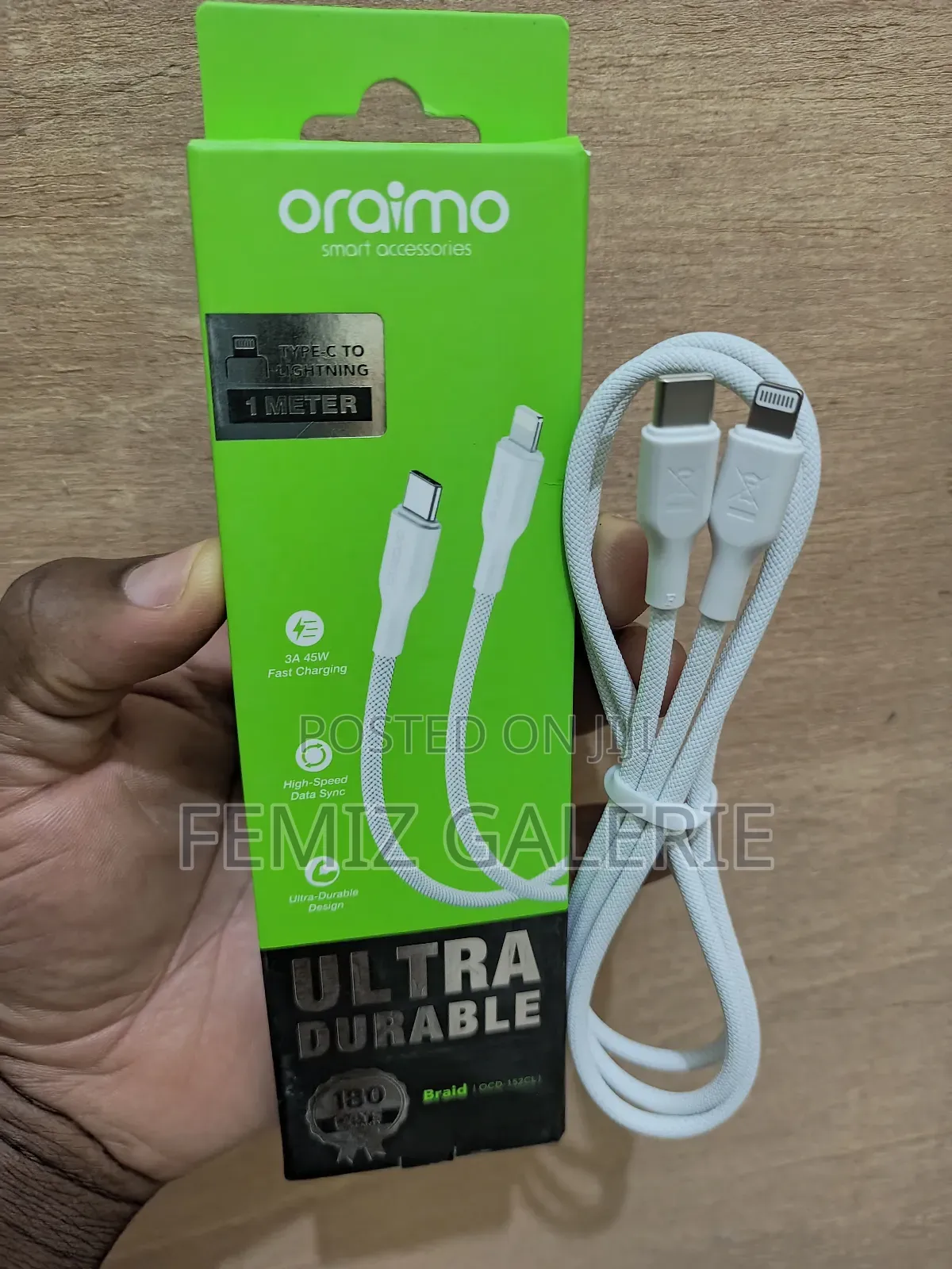 Oraimo Braid 3a 45w Fast Charging Type-C to Lightning With 1m