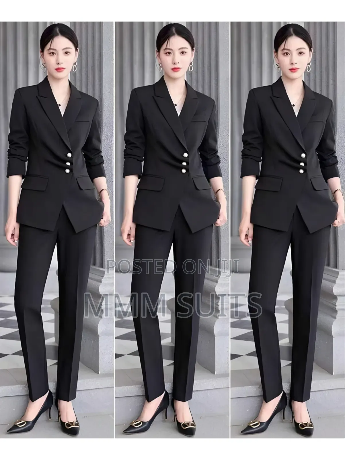 2-Piece Ladies Trousers Suit in Black.
