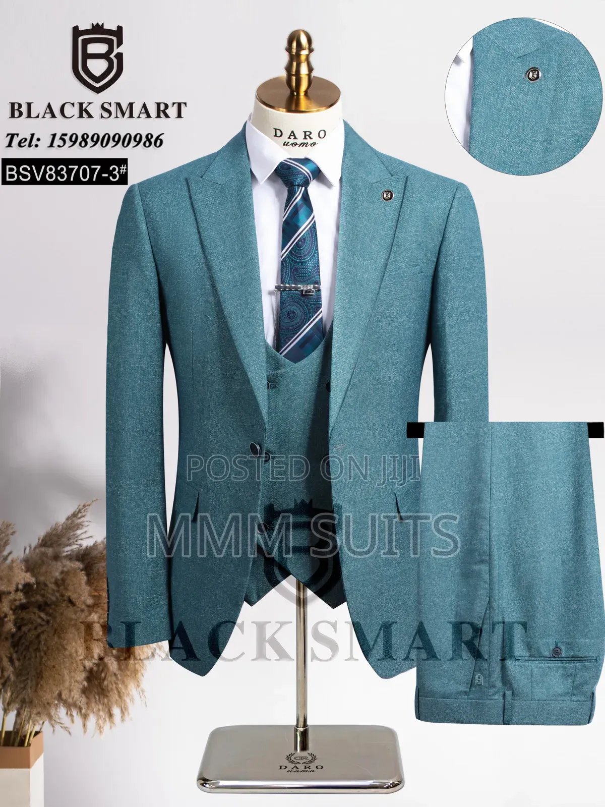 Textured Teal Green 3-Piece Men Formal Suit From Turkey