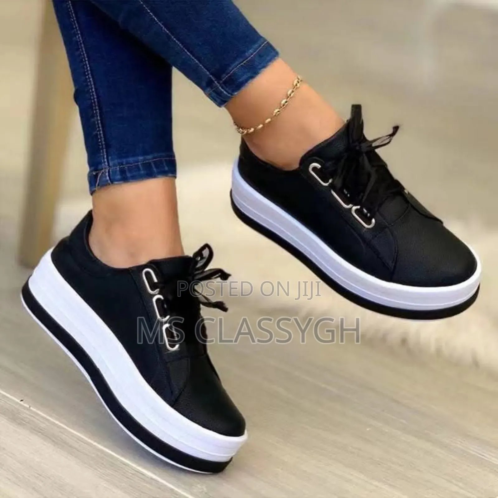 Ladies Ribbon Casual Vulcanized Shoes Lace Up Thick Sole Sho