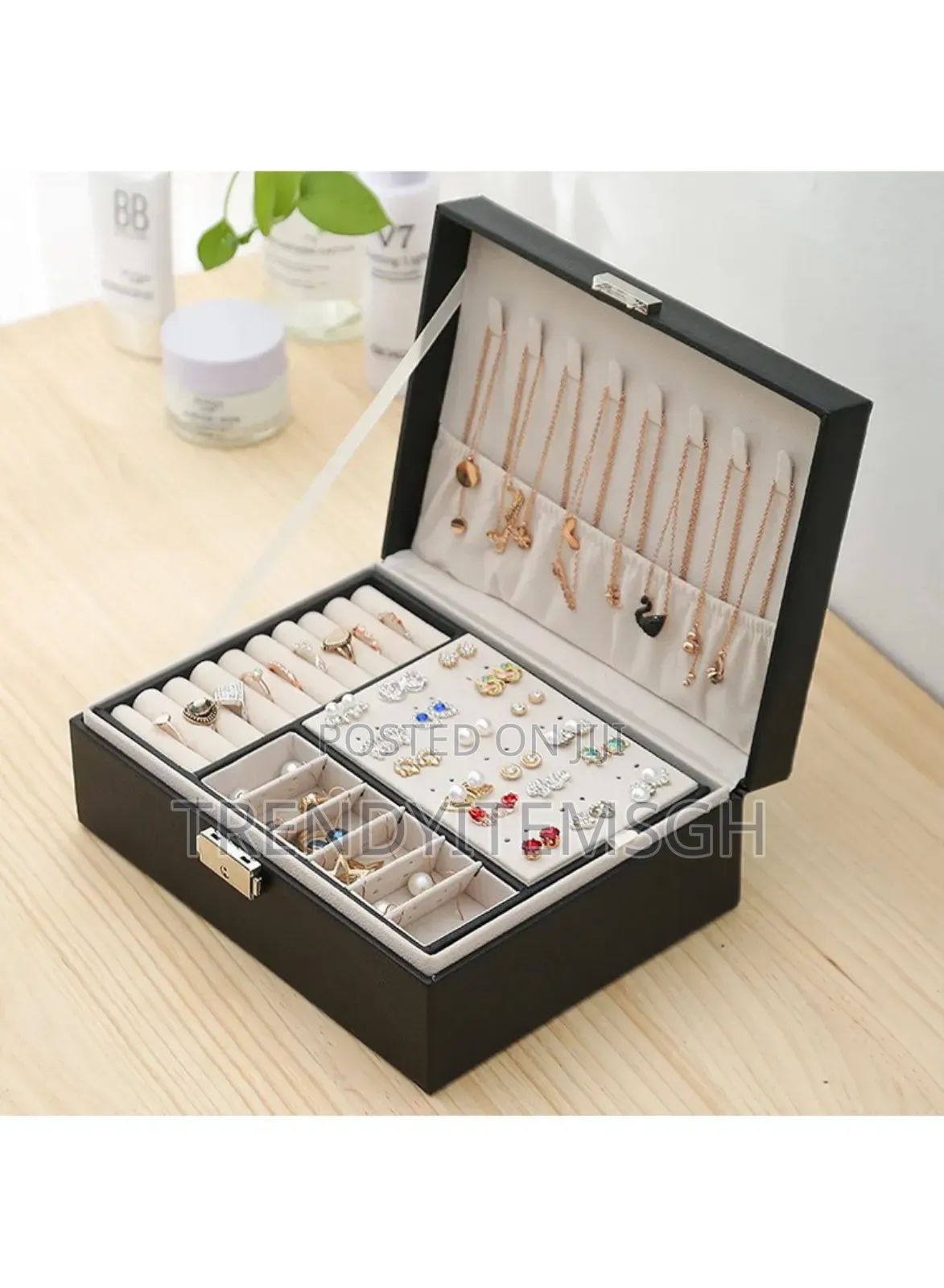Jewelry Box Organizer Double-layer Earrings Necklace Storage Case