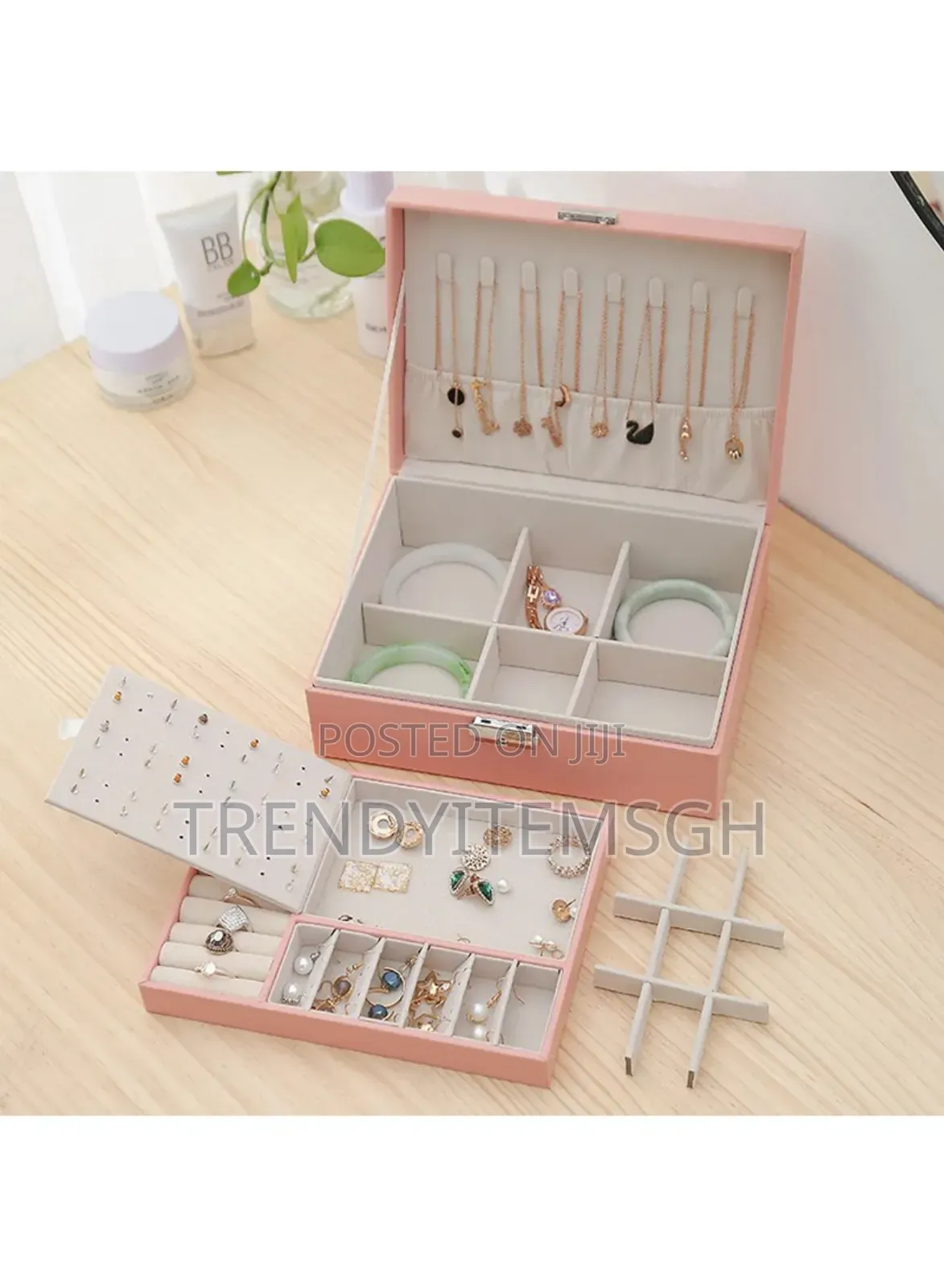 Jewelry Box Organizer Double-layer Earrings Necklace Storage Case