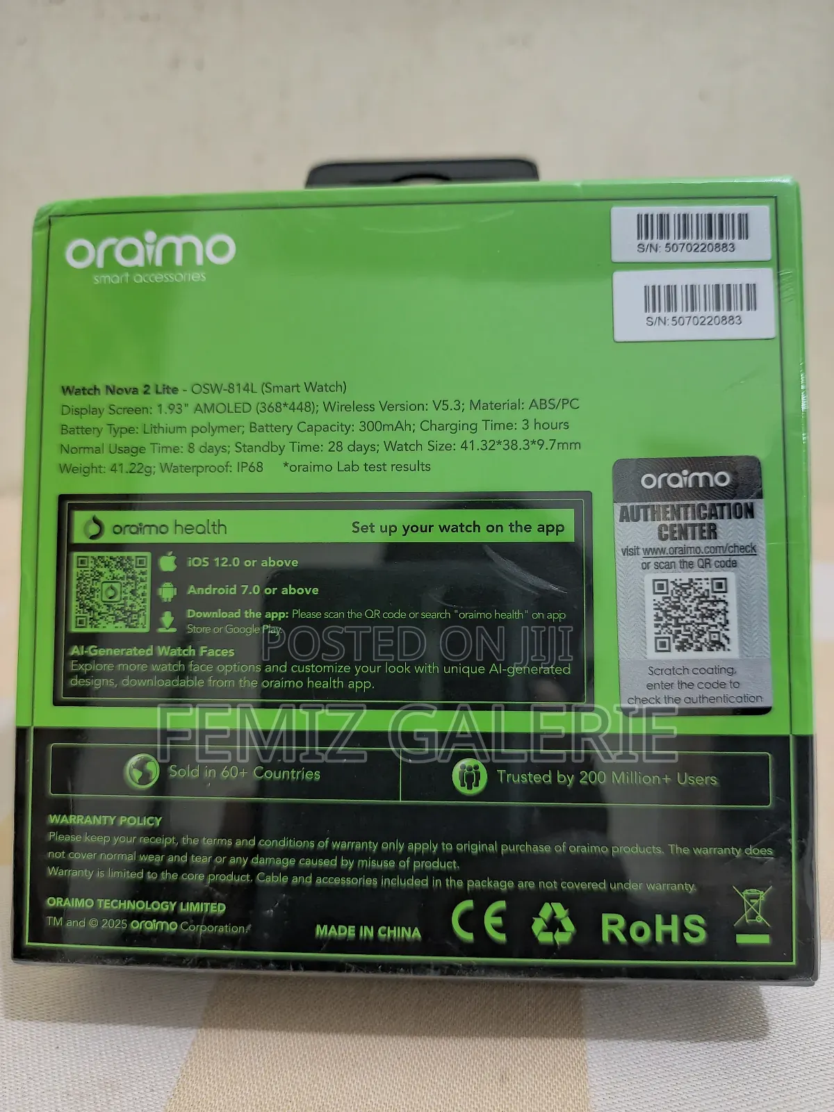 Oraimo Watch Nova 2 Lite 1.93'' Amoled Touch Color Screen Smart Watch