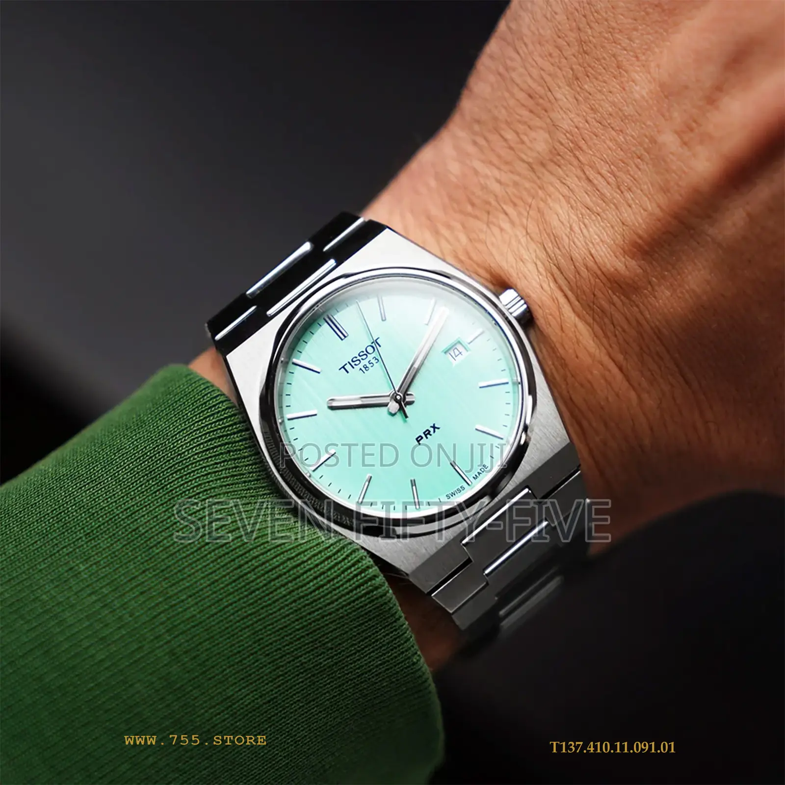Tissot 40mm PRX Teal Green Watch T137.410.11.091.01 Turquoise