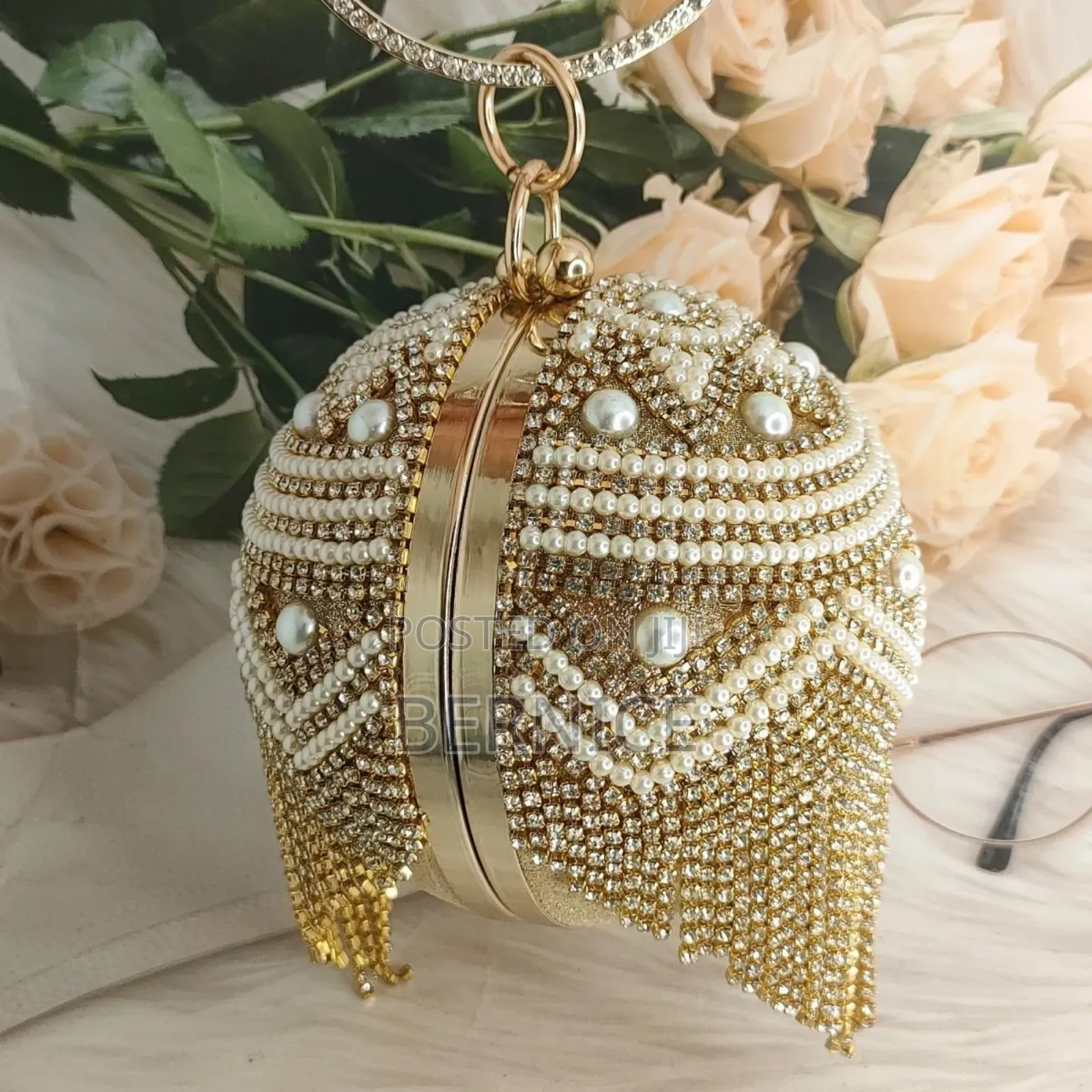 Luxury Pearl Crystal Evening Clutch Bag 