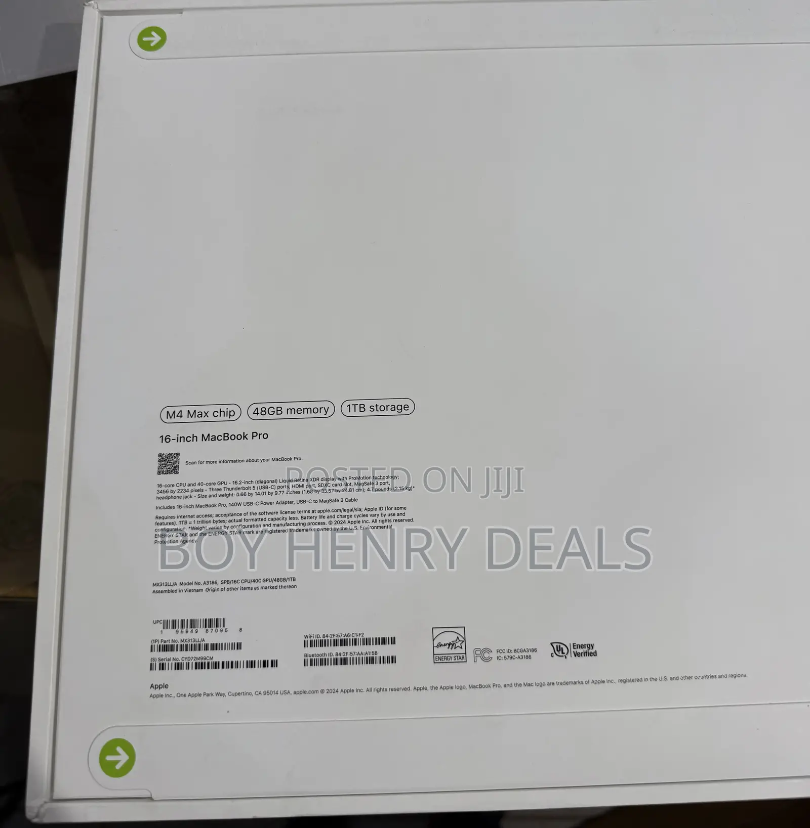 New Laptop Apple MacBook Pro 2024 M4 Pro 16-Inch 48GB Apple M4 SSD 1T