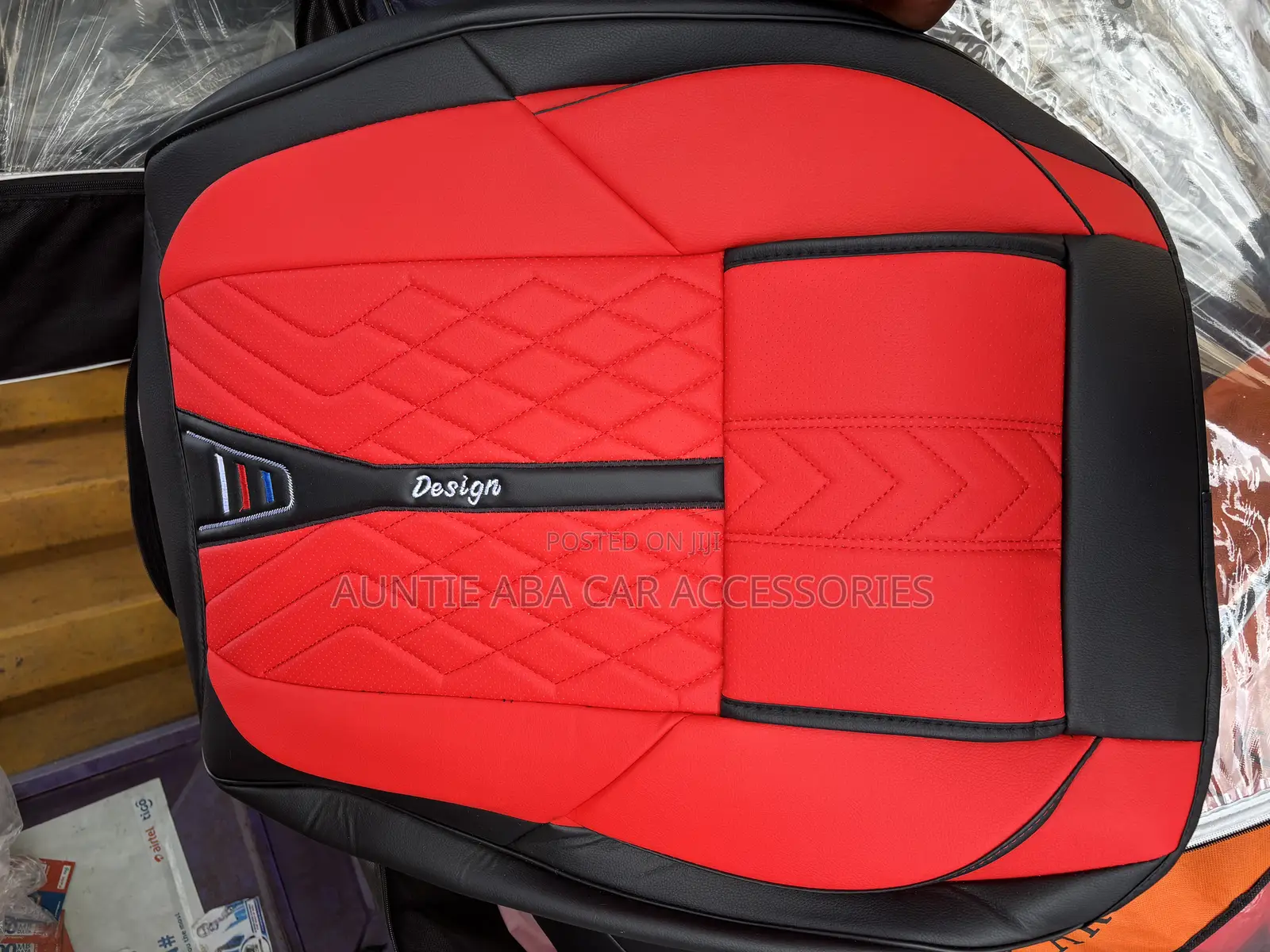 Red and Black Leather Seat Cover.