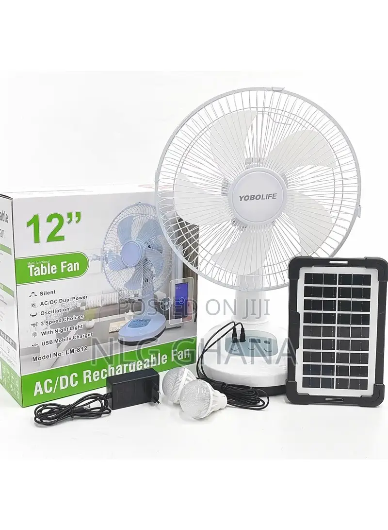 12-Inch Rechargeable Solar Table Fan With 4000mah Battery. Ghx7017