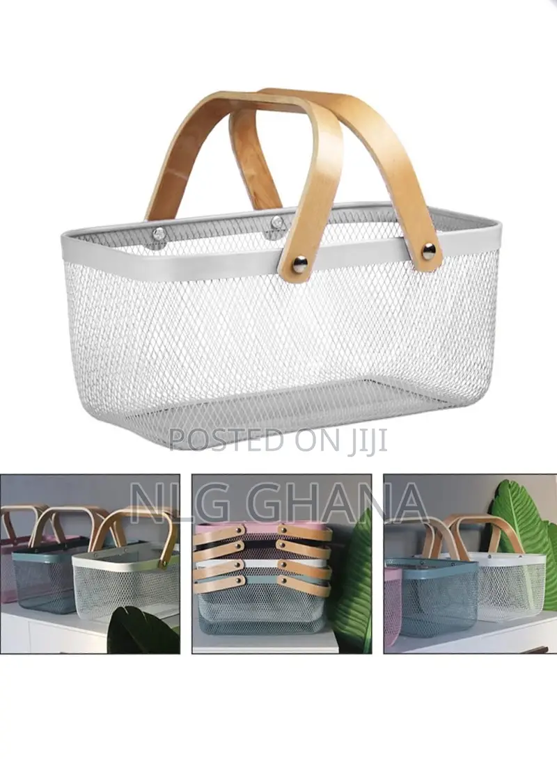 Multifunction Wire Mesh Basket With Wooden Handle. Ghx7068
