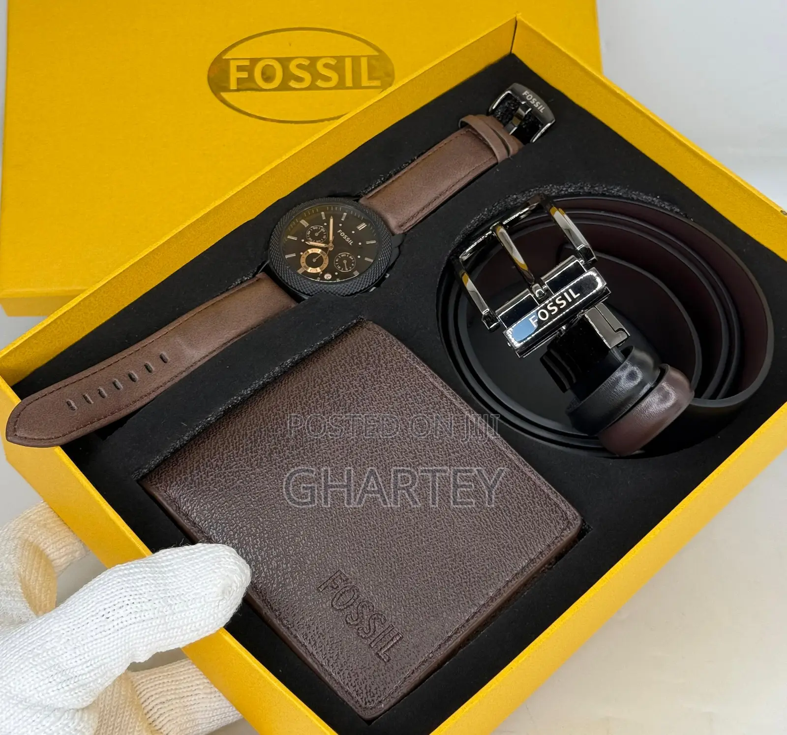 Fossil Men's Premium Gift Set – Watch, Wallet Belt