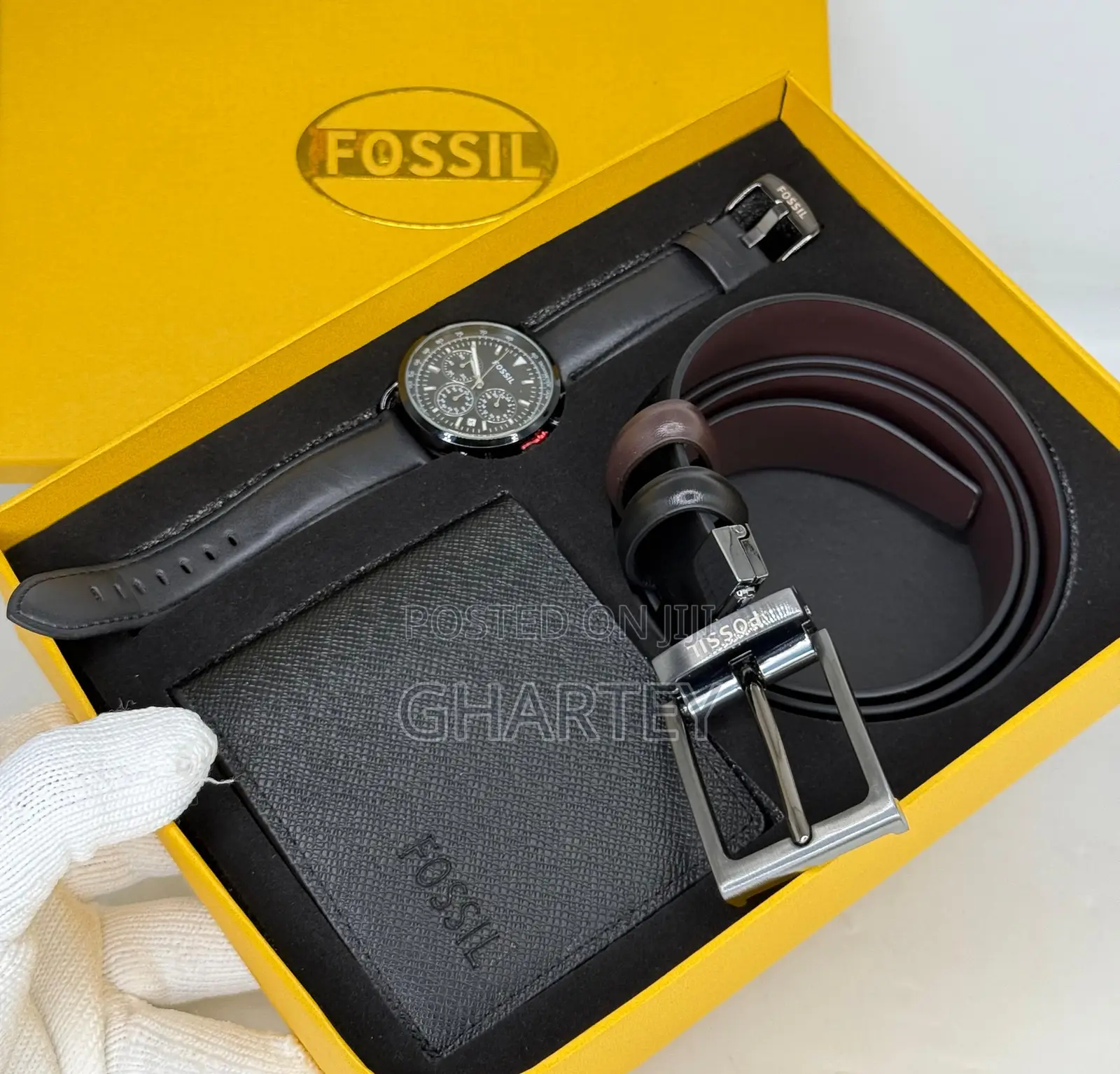Fossil Men's Classic Black Gift Set – Watch, Wallet Belt