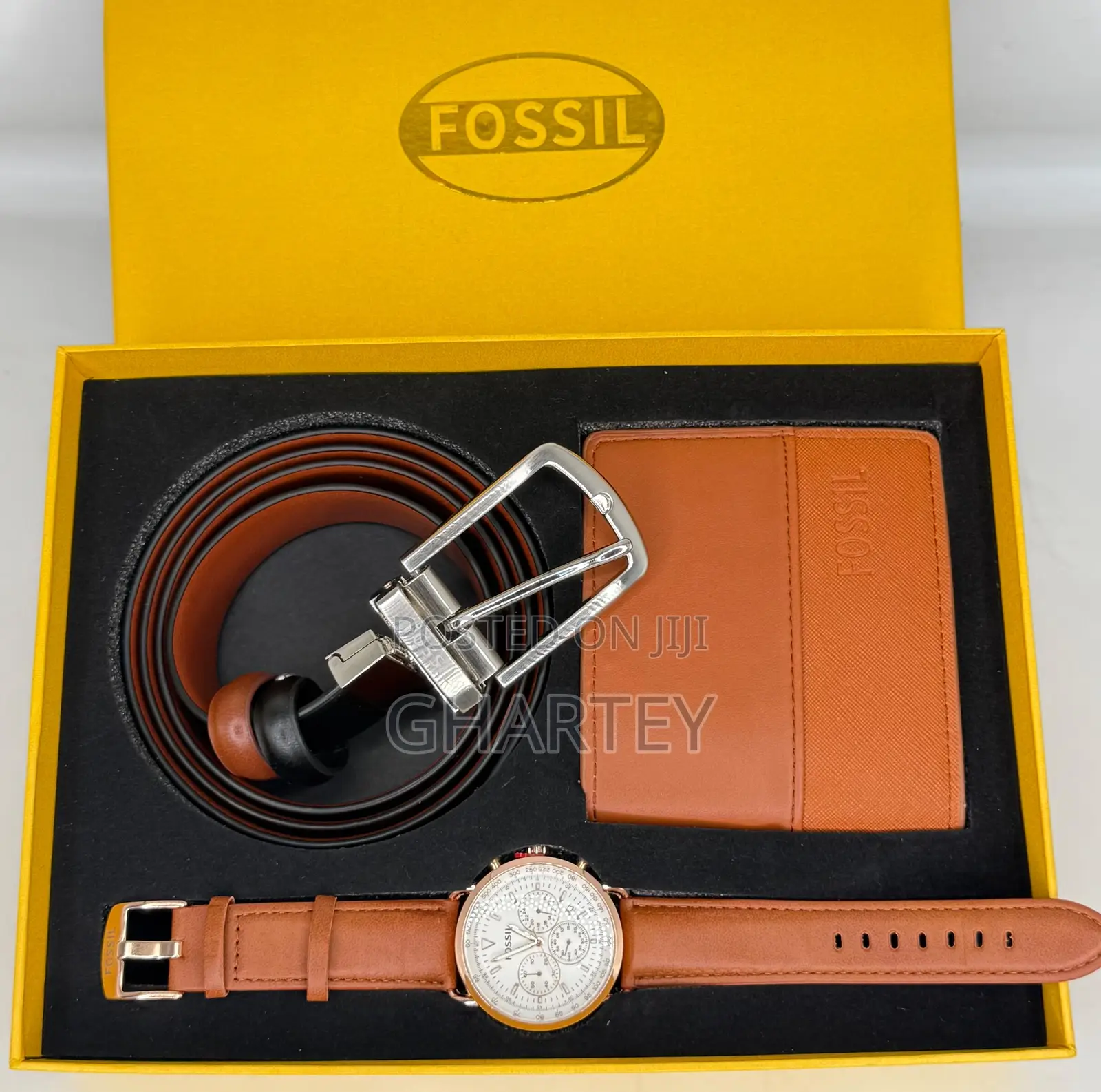 Fossil Men's Tan Leather Gift Set – Watch, Wallet Belt