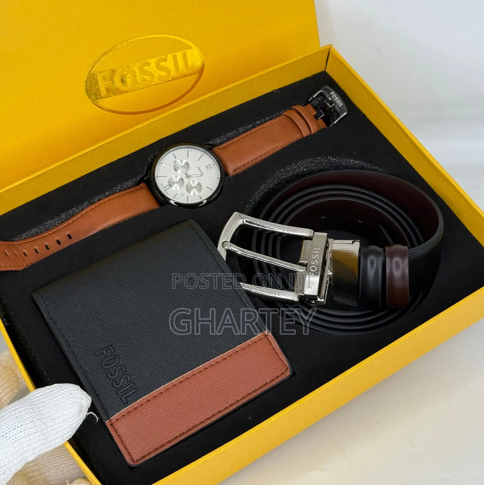 Fossil Men’S Executive Giftset–Chronograph Watch,Leather Wallet Belt