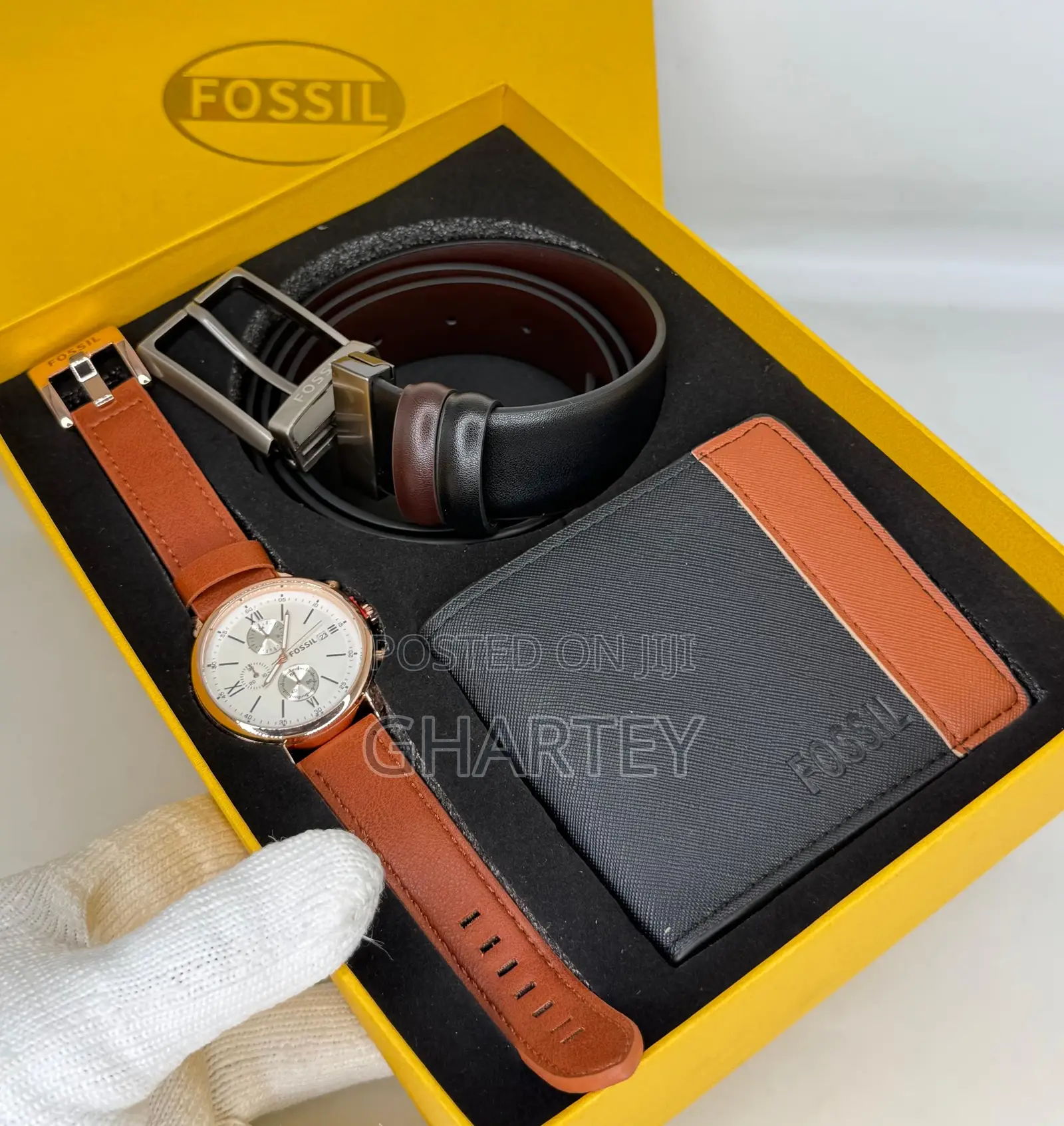 Fossil Men’S Executive Giftset–Chronograph Watch,Leather Wallet Belt