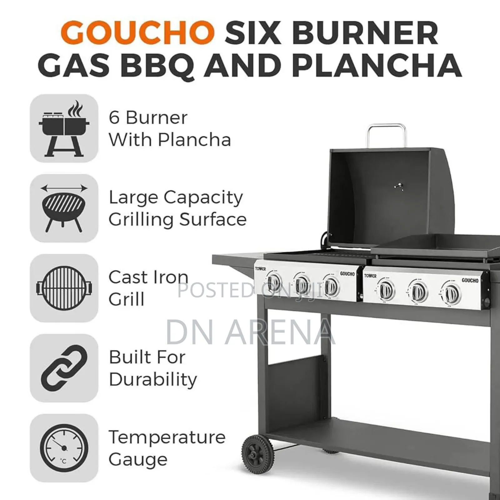 39cm Tower Goucho 6 Burner Gas BBQ and Plancha. New
