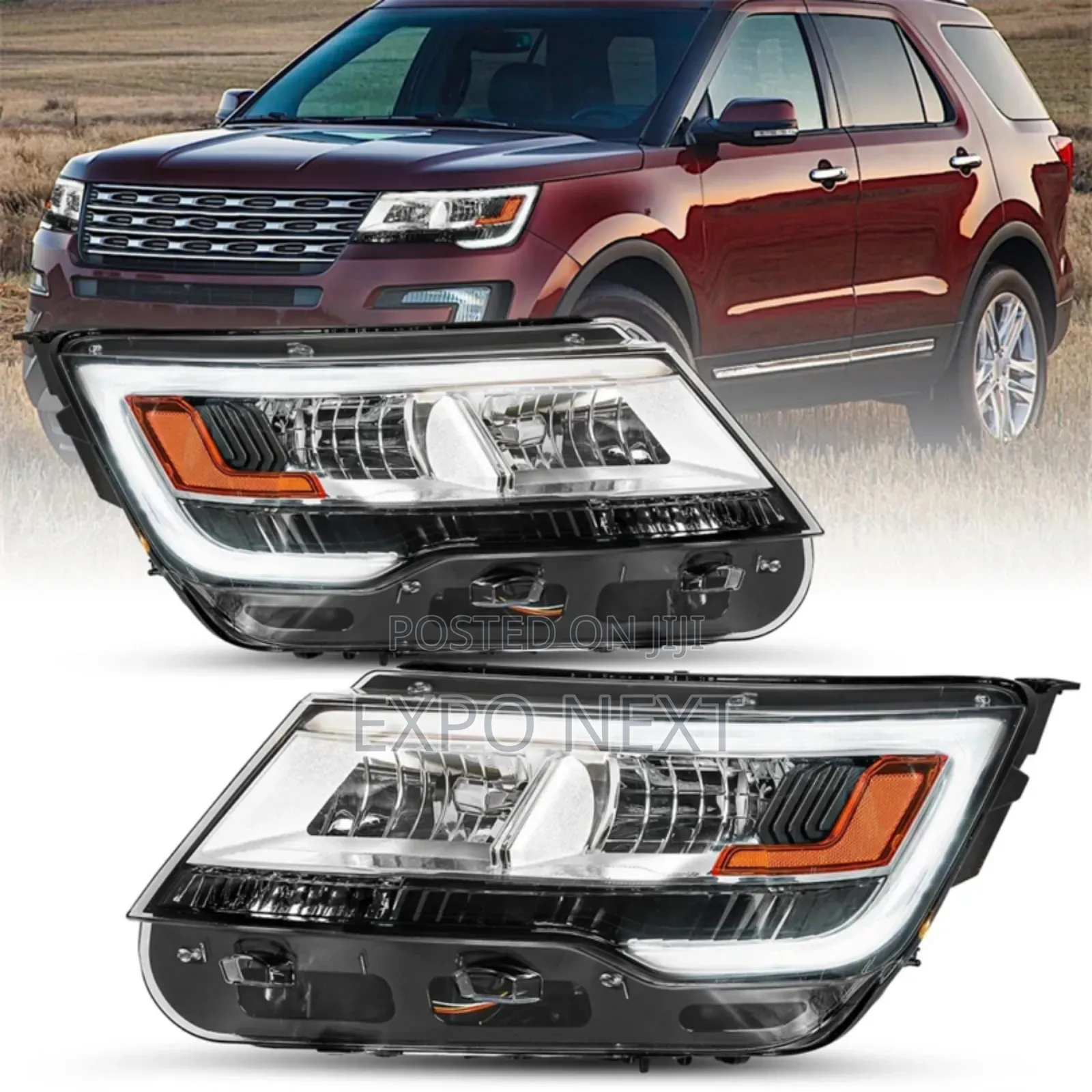 Headlight Led Chrome Housing for 2016-2019 Ford Explorer Pair