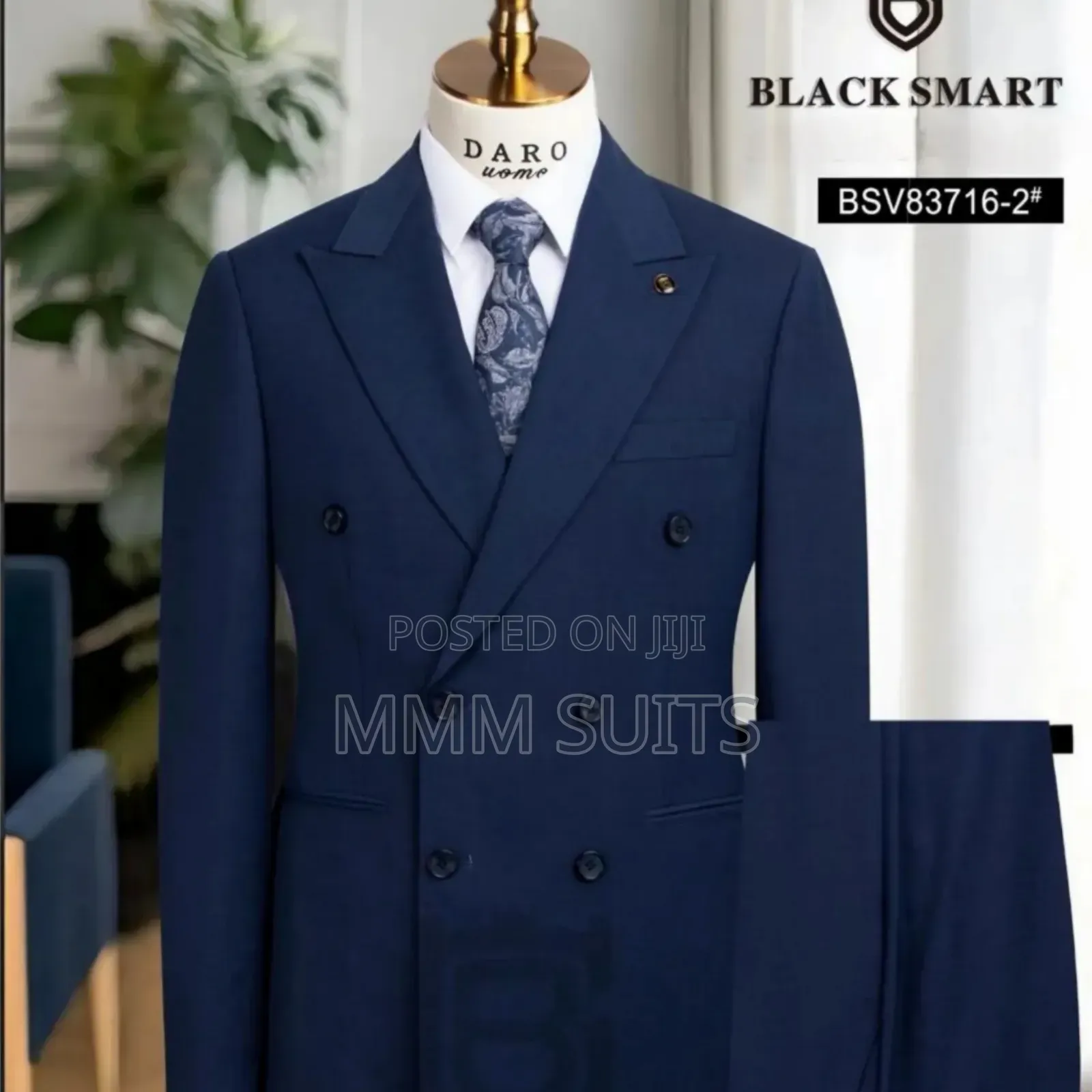 Quality Turkish 2-piece Double-breasted Men Suit Blue-black And Button