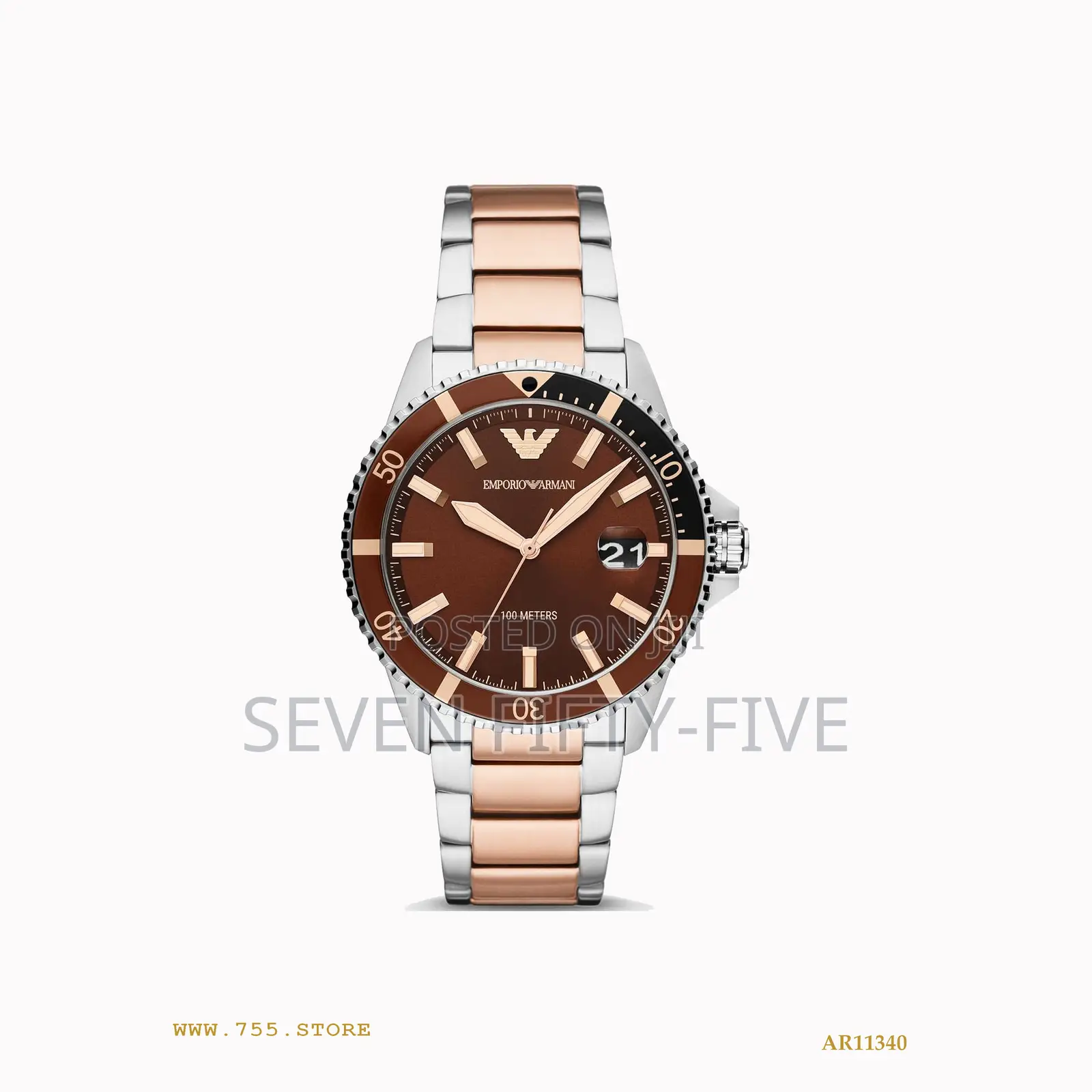 Emporio Armani Men's Diver Watch Two Tone Rose Gold Ar11340