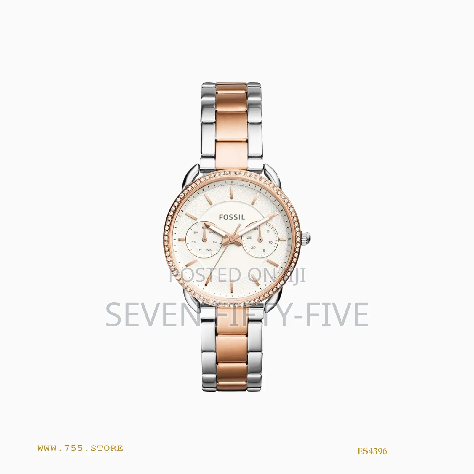Fossil Tailor White Dial Two Tone Steel Strap Watch for Women Es4396