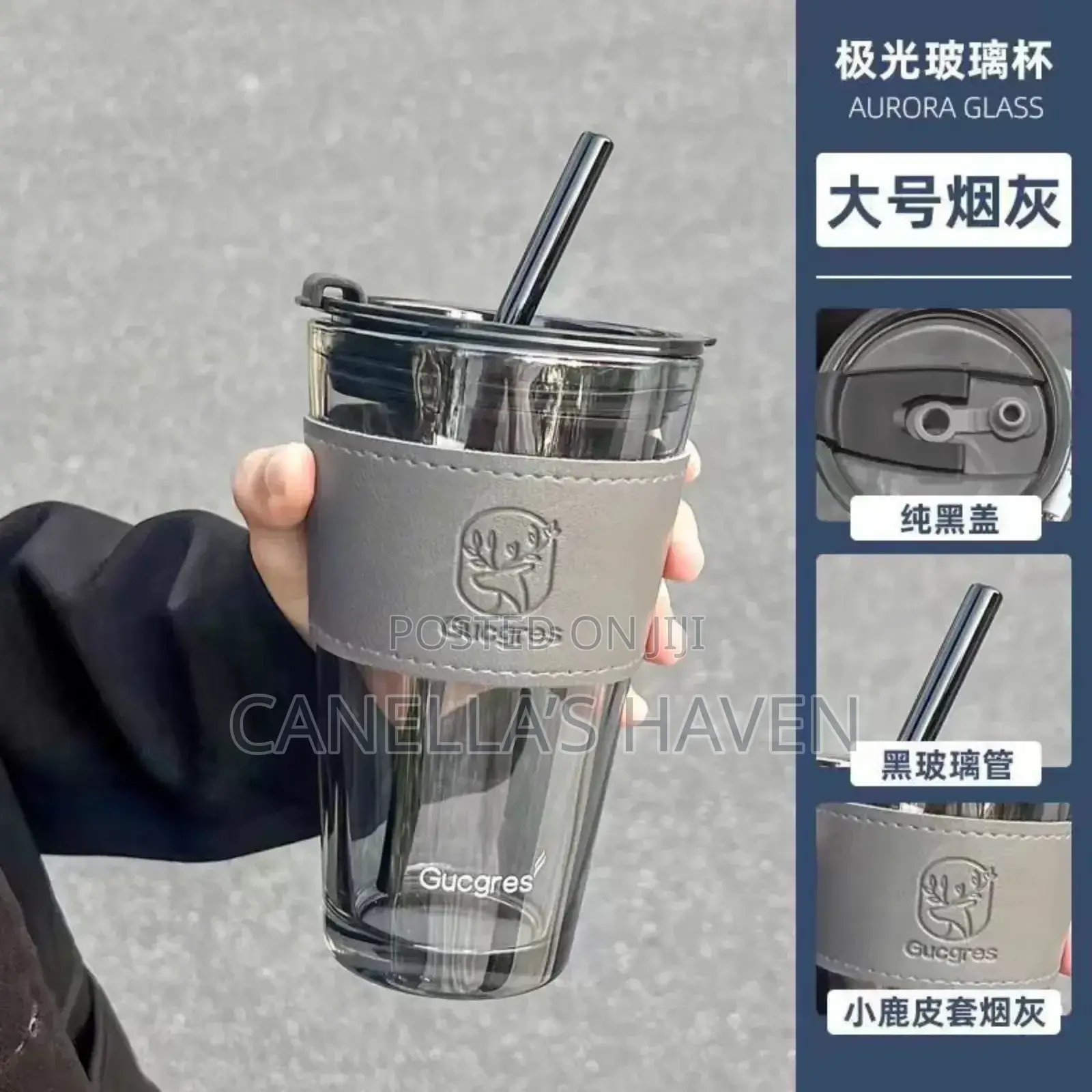 Original 500ml Gucgres Glass Cup With Straw