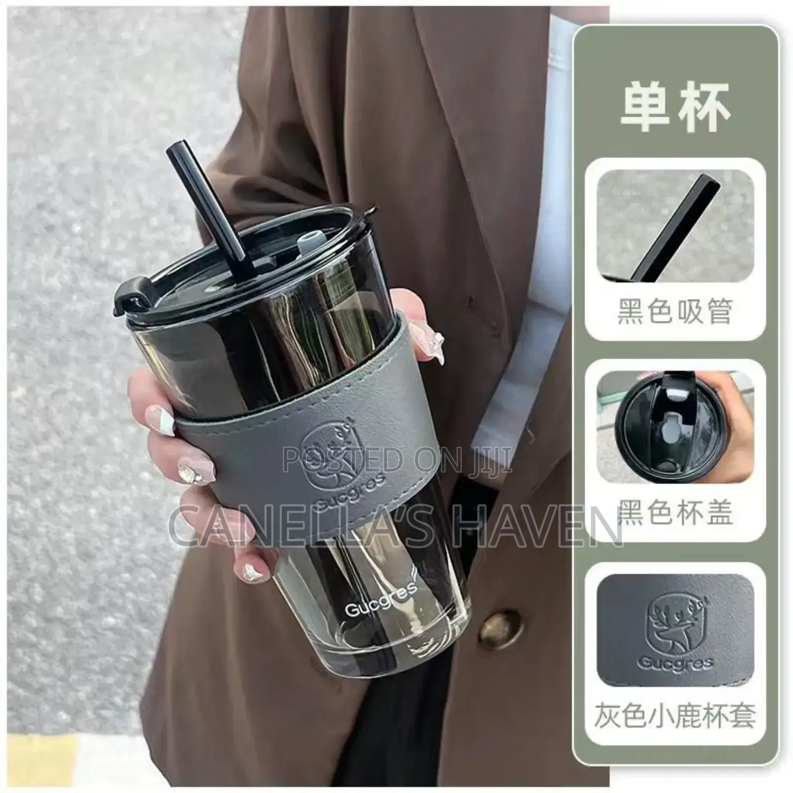 Original 500ml Gucgres Glass Cup With Straw