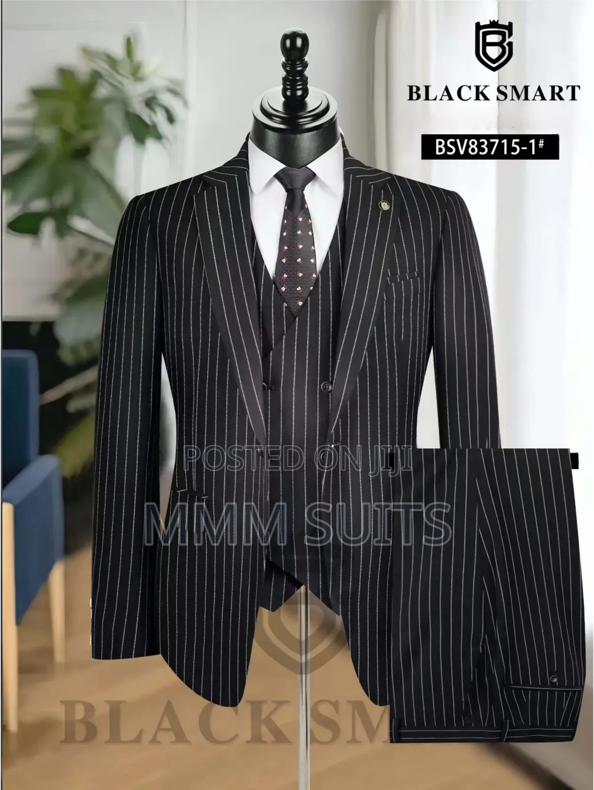 Elegant Turkish 3-Piece Stripped Men Suit Black and White Strips