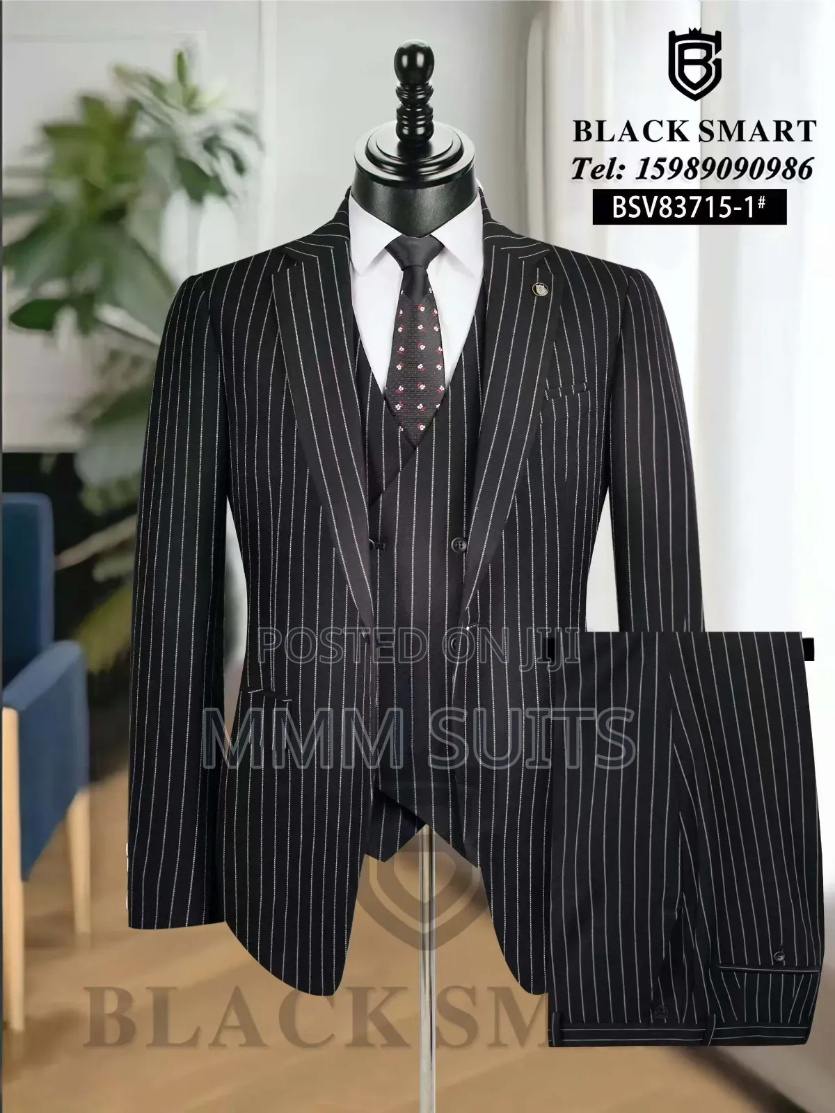 Elegant Turkish 3-Piece Stripped Men Suit Black and White Strips