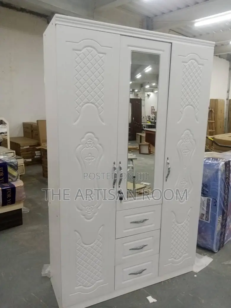 Three Door White Silk Colored Wardrobe