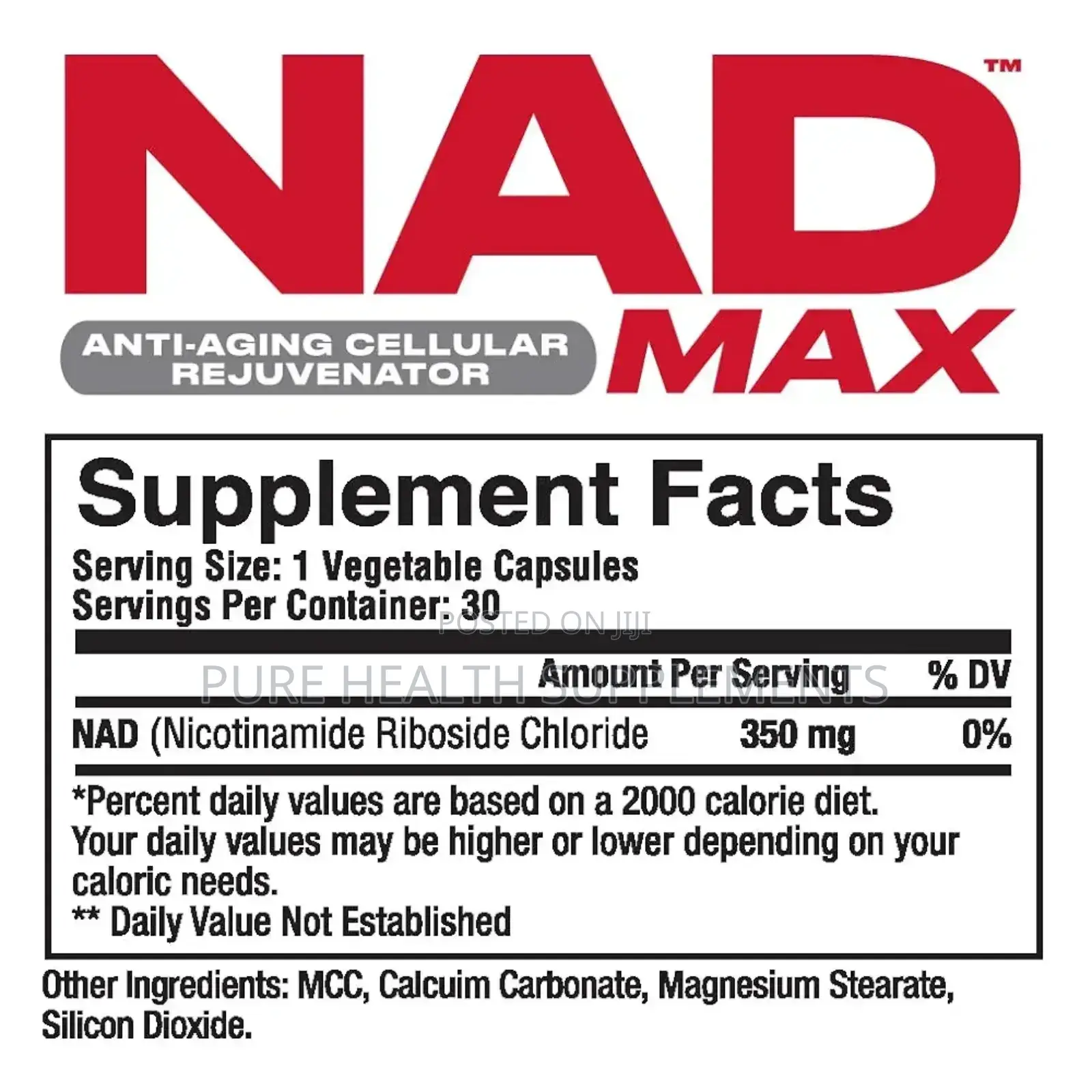 Nad Max 350mg Anti-Aging, Dna Repair, Energy, Cognitive Boost, 30 Caps